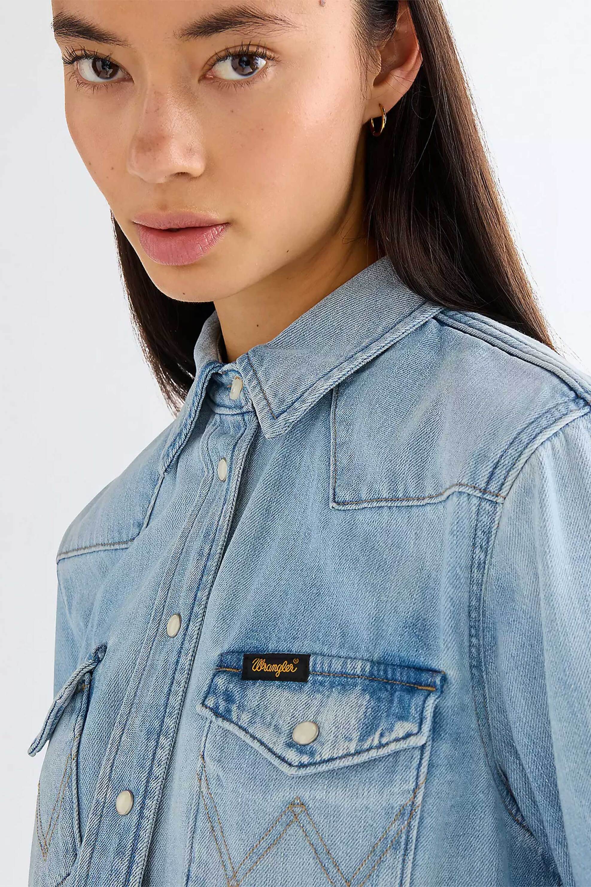 Wrangler® γυναικείο πουκάμισο με τσέπες Regular Fit - 112378146 Denim Blue Ανοιχτό