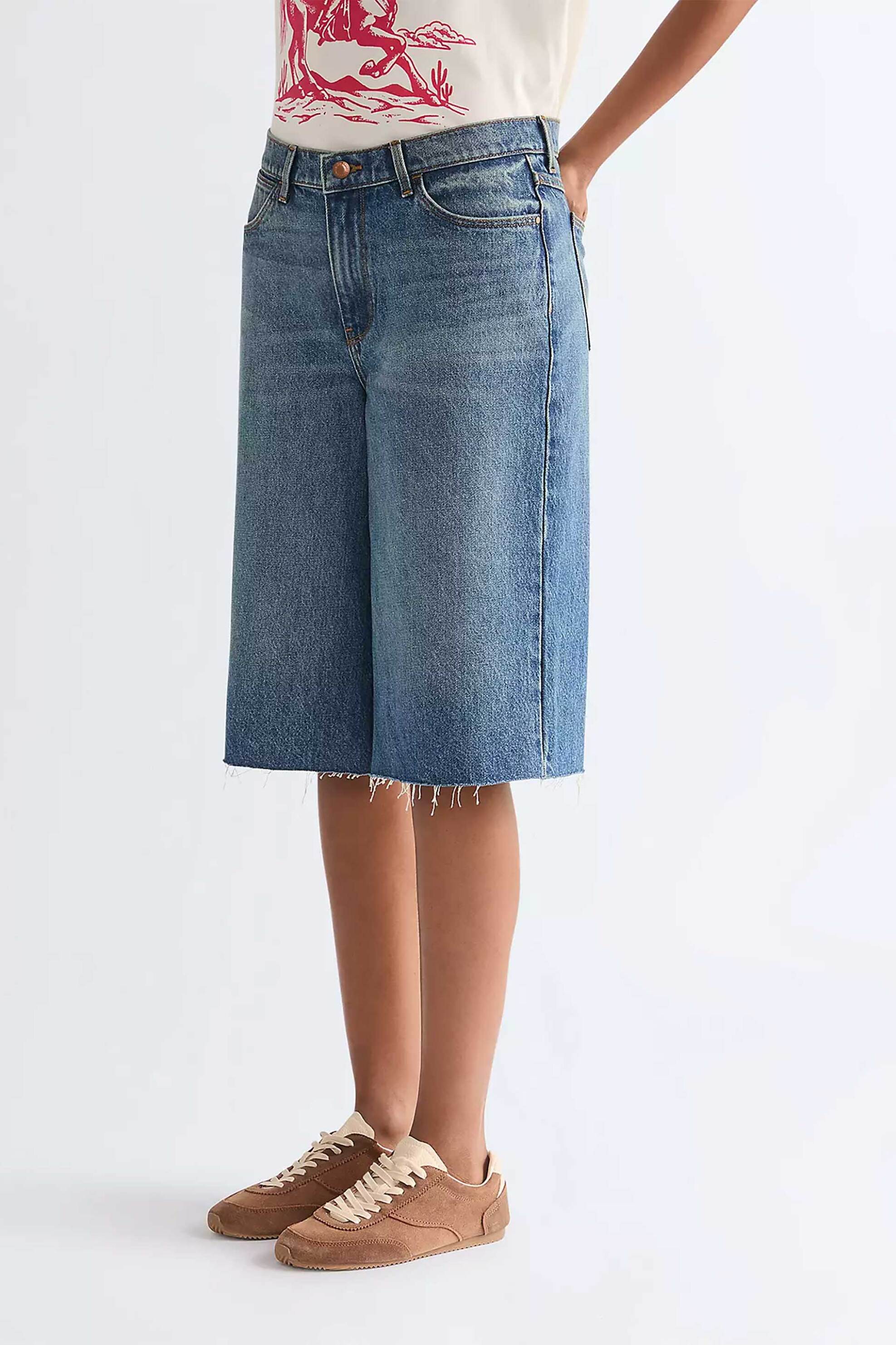 Wrangler® γυναικεία denim βερμούδα low rise πεντάτσεπη Loose Fit - 112378218 Denim Blue
