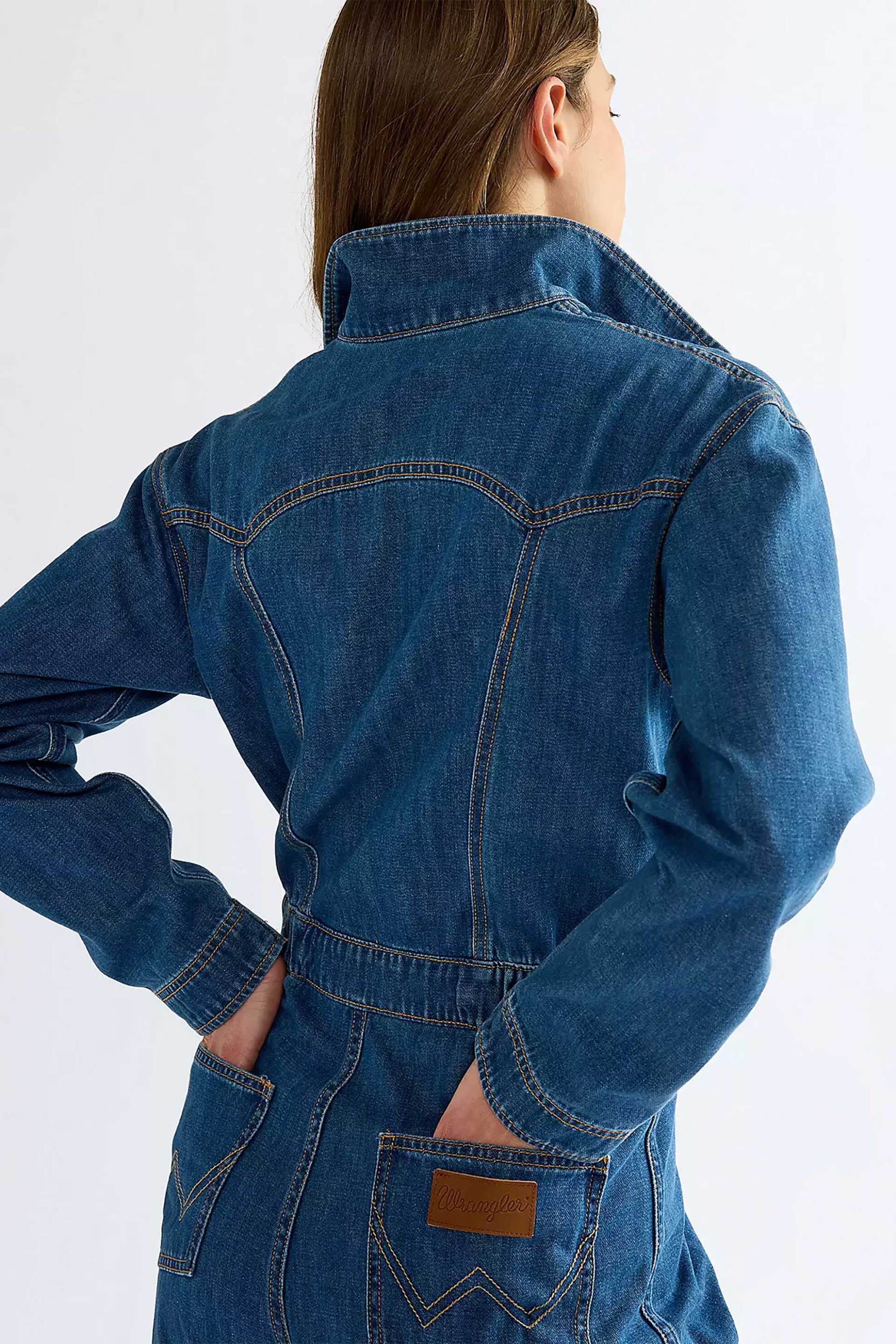 Wrangler Γυναικεία Denim Ολόσωμη Φόρμα Relaxed Fit A-Line Wide Leg Canyon - 112386693 Blue