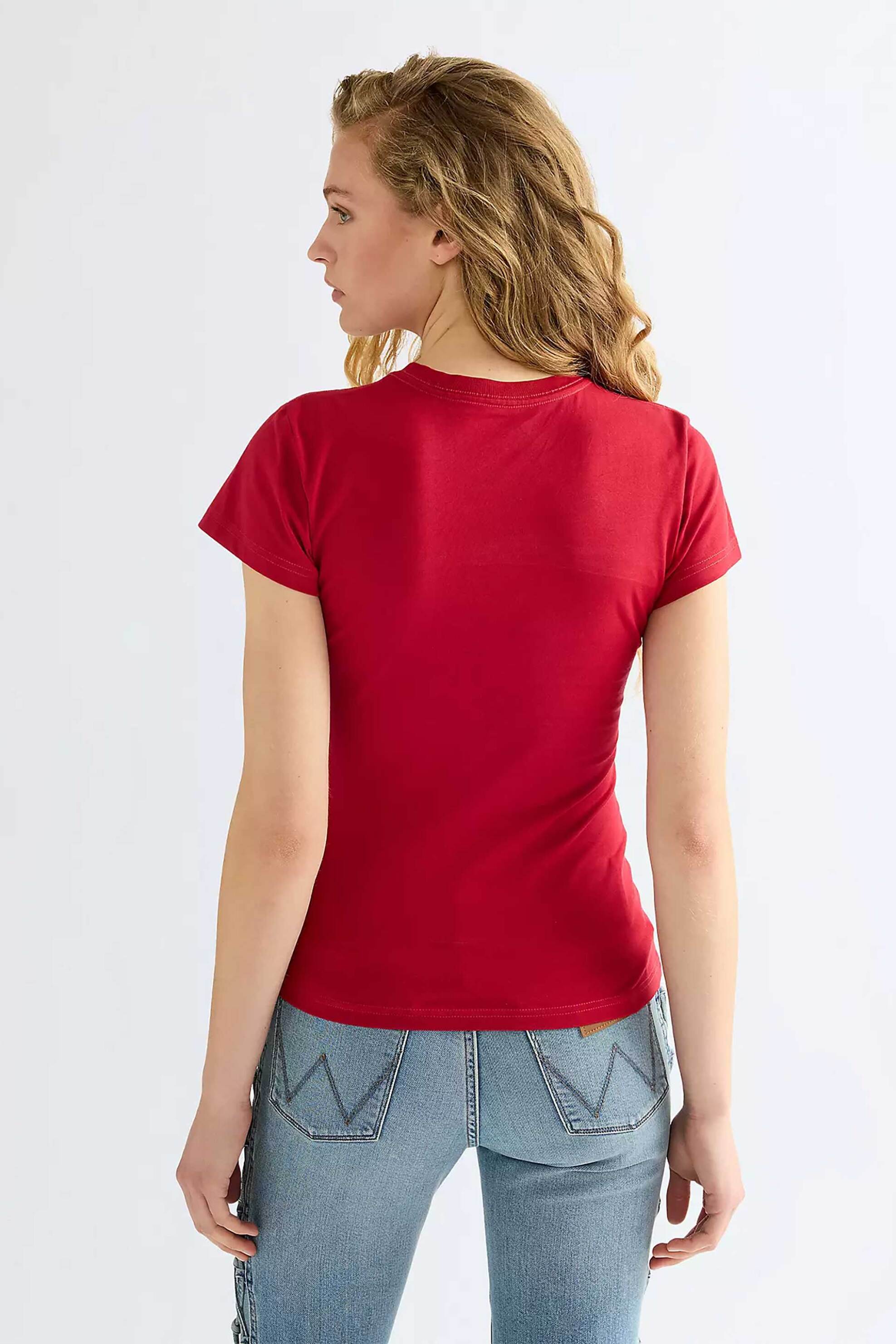 Wrangler Γυναικείο T-Shirt με Λογότυπο Slim Fit Shrunken Band - 112386843 Κόκκινο