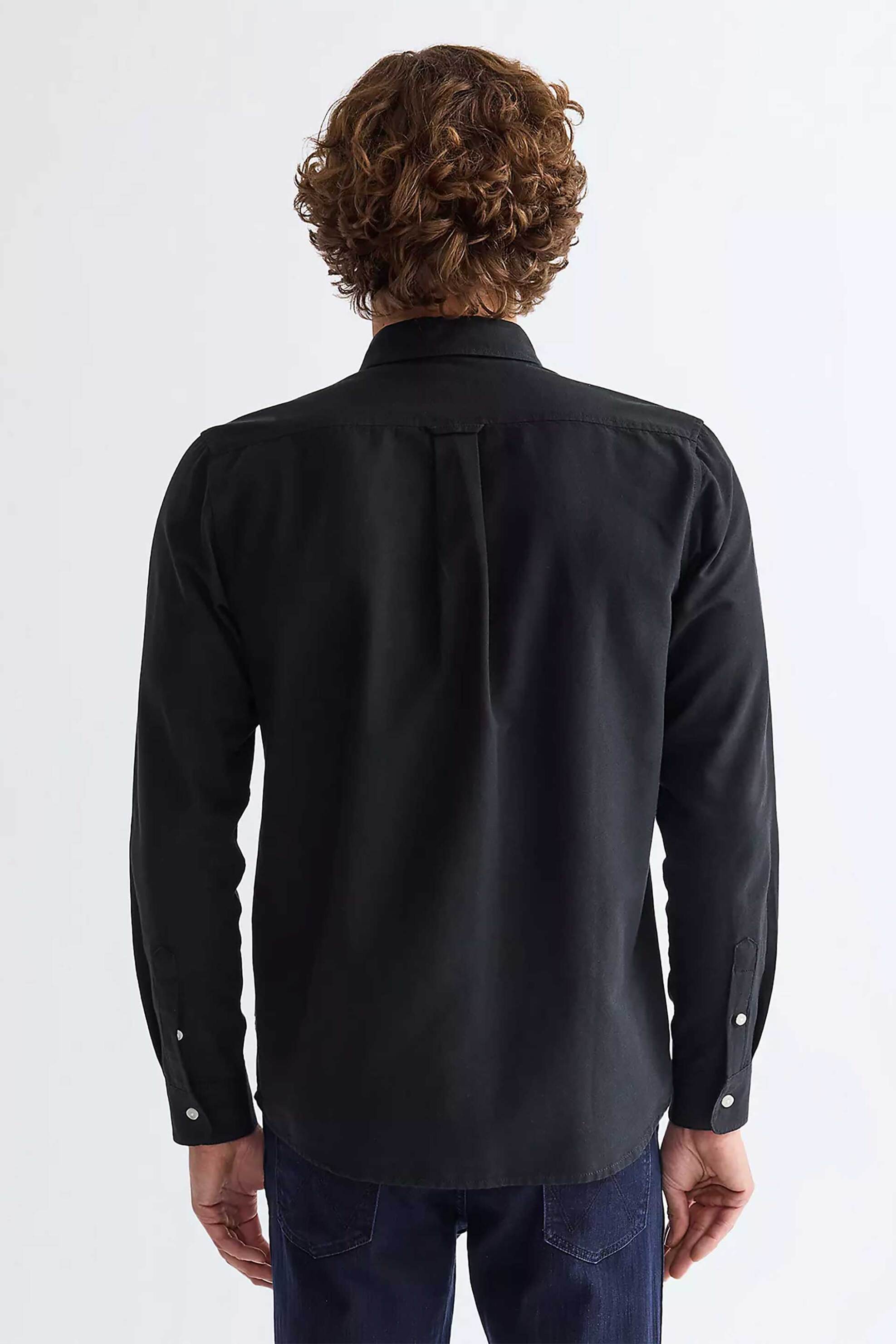 Wrangler Ανδρικό Πουκάμισο Oxford Button Down με Κεντημένο Έμβλημα Regular Fit - 112378099 Μαύρο