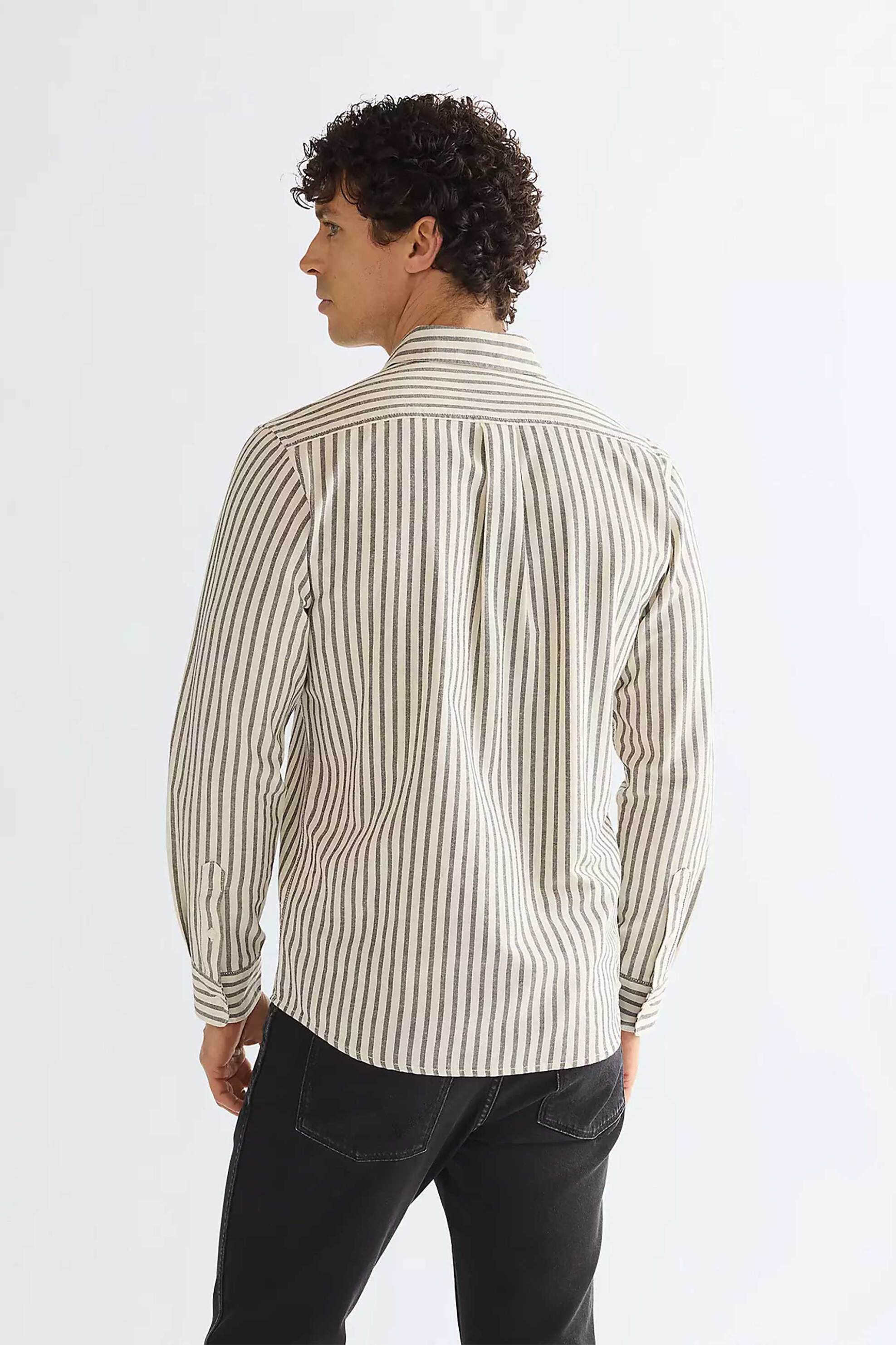 Wrangler Ανδρικό Πουκάμισο με Ριγέ Σχέδιο Regular Fit One Pocket - 112386954 Λαδί