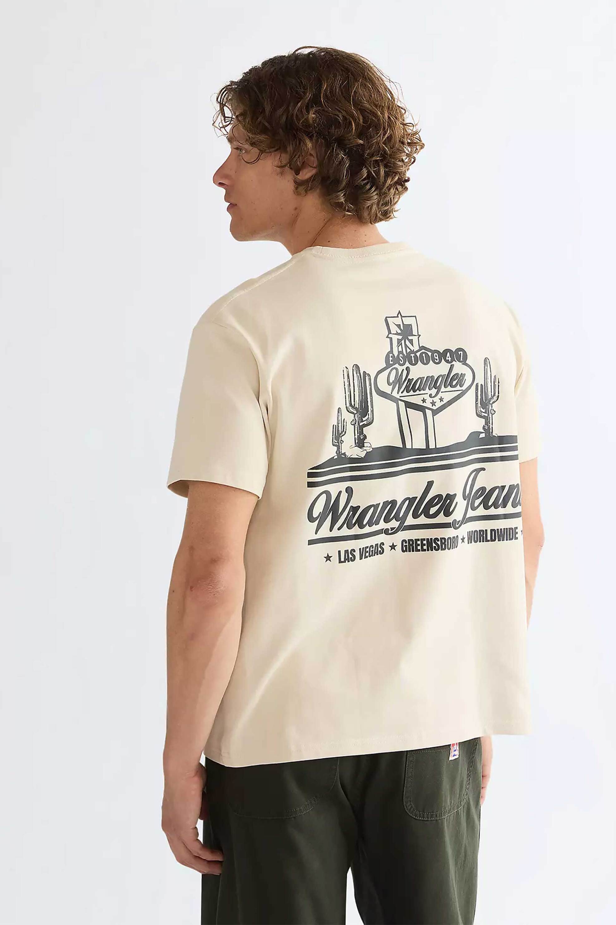 Wrangler Ανδρικό T-Shirt με Print Boxy Oversized Fit Vintage - 112386992 Κρέμ