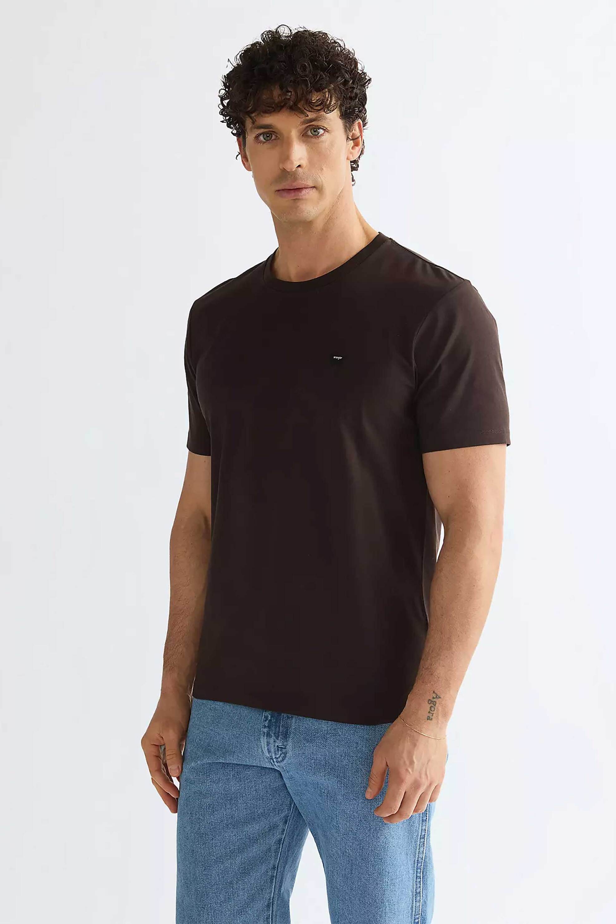 Wrangler® ανδρικό T-shirt με λογότυπο Regular Fit "Sign Off" - 112387015 Καφέ