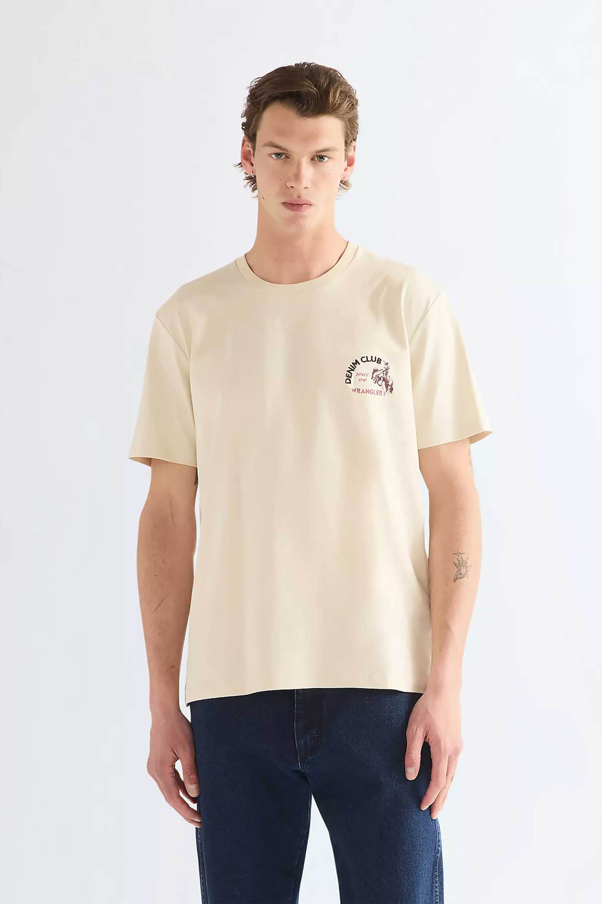 Wrangler® ανδρικό T-shirt με λογότυπο Regular Fit "Small Graphic" - 112387030 Κρέμ