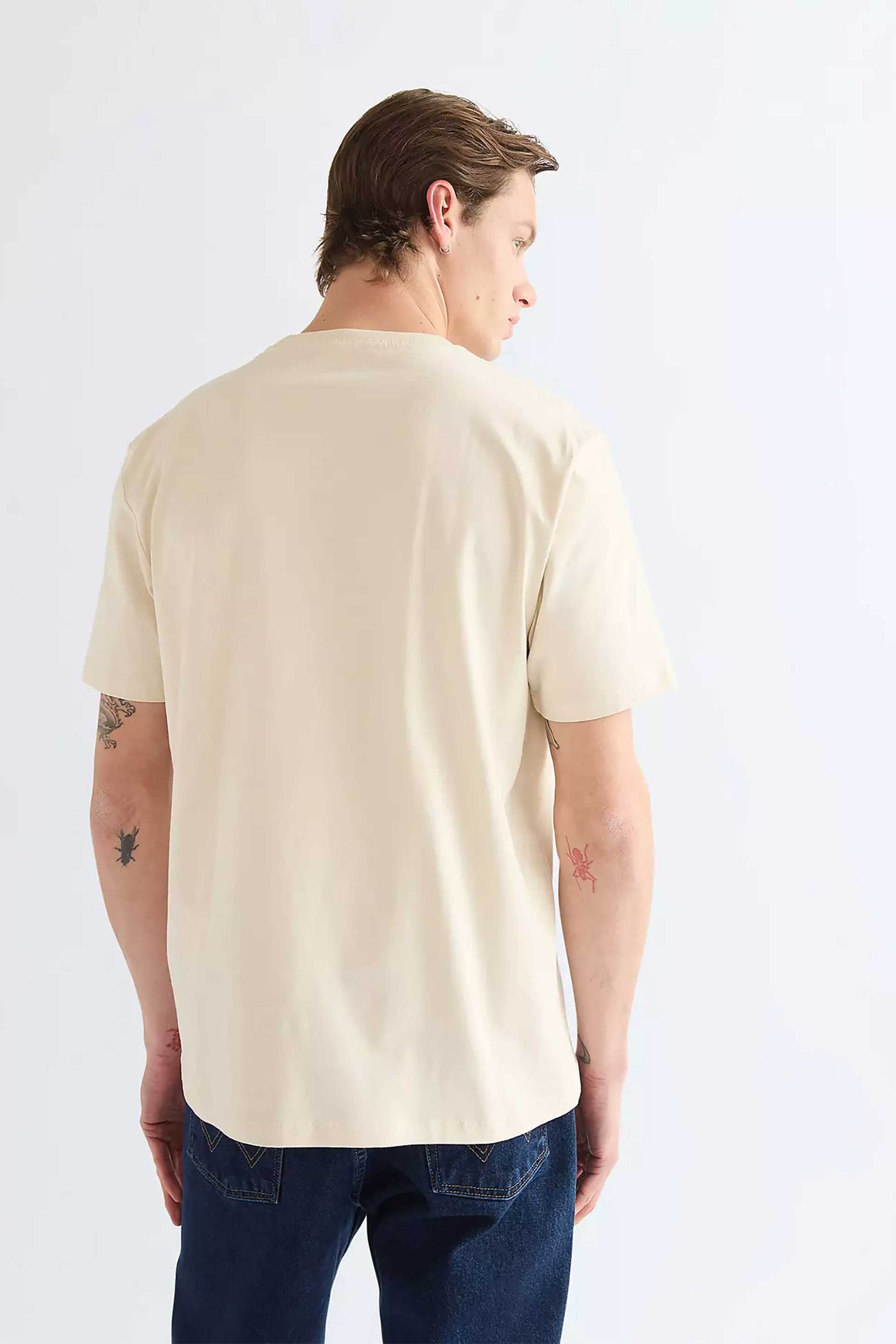 Wrangler Ανδρικό T-Shirt με Λογότυπο Regular Fit Small Graphic - 112387030 Κρέμ