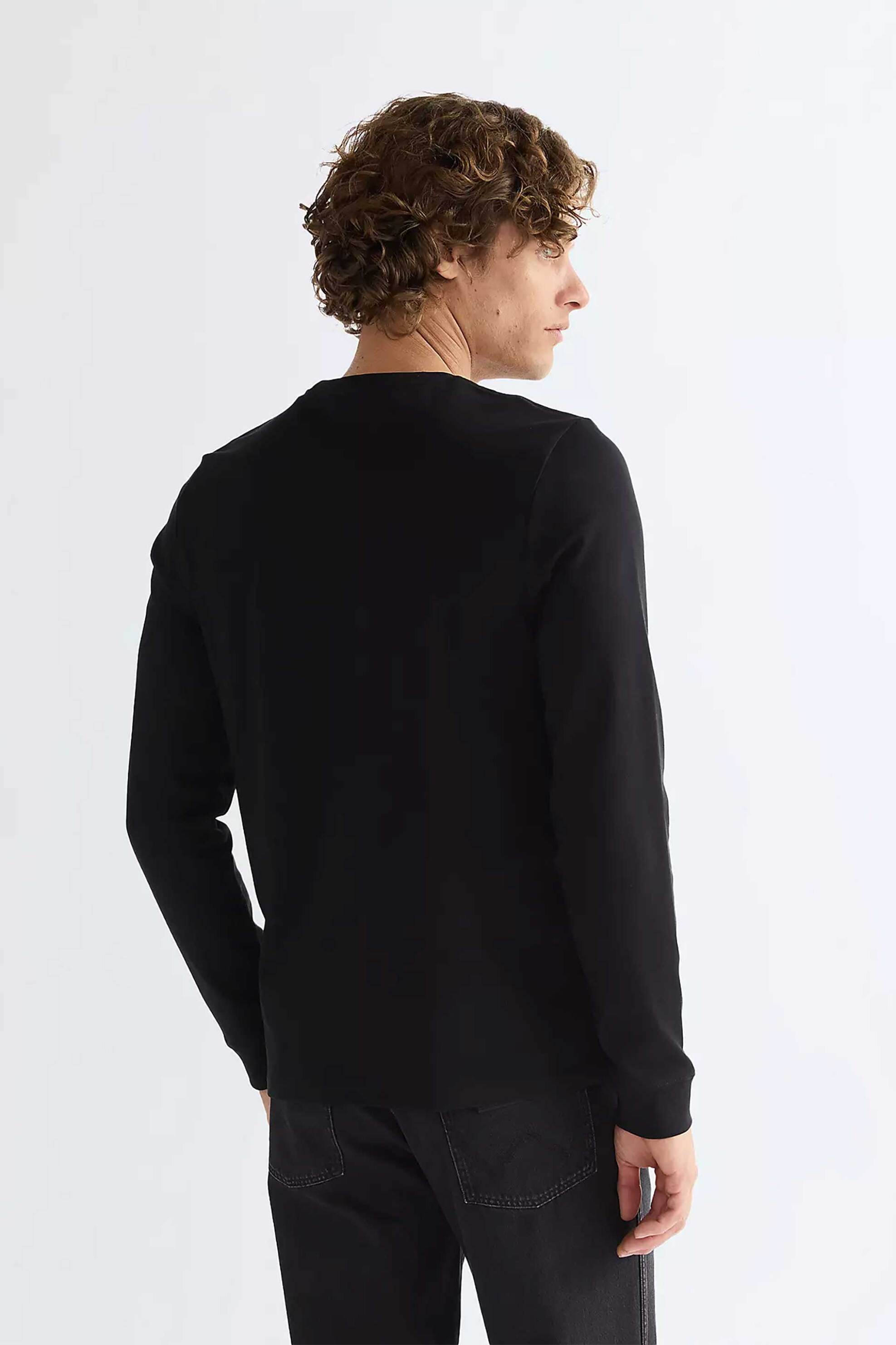 Wrangler Ανδρική Μακρυμάνικη Μπλούζα με Κεντημένο Monogram Regular Fit - 112387036 Μαύρο