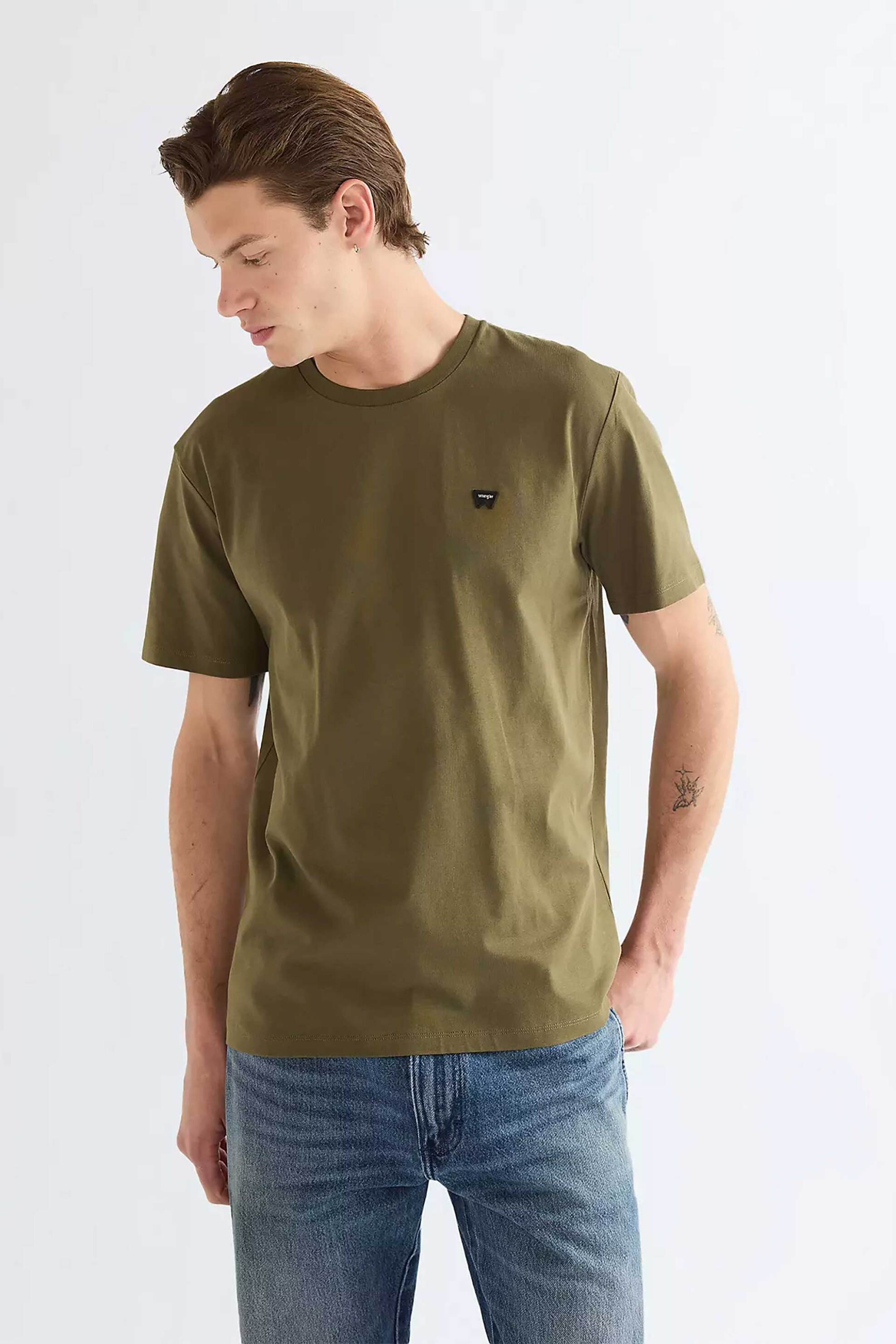 Wrangler® ανδρικό T-shirt με λογότυπο Regular Fit "Sign Off" - 112388207 Λαδί