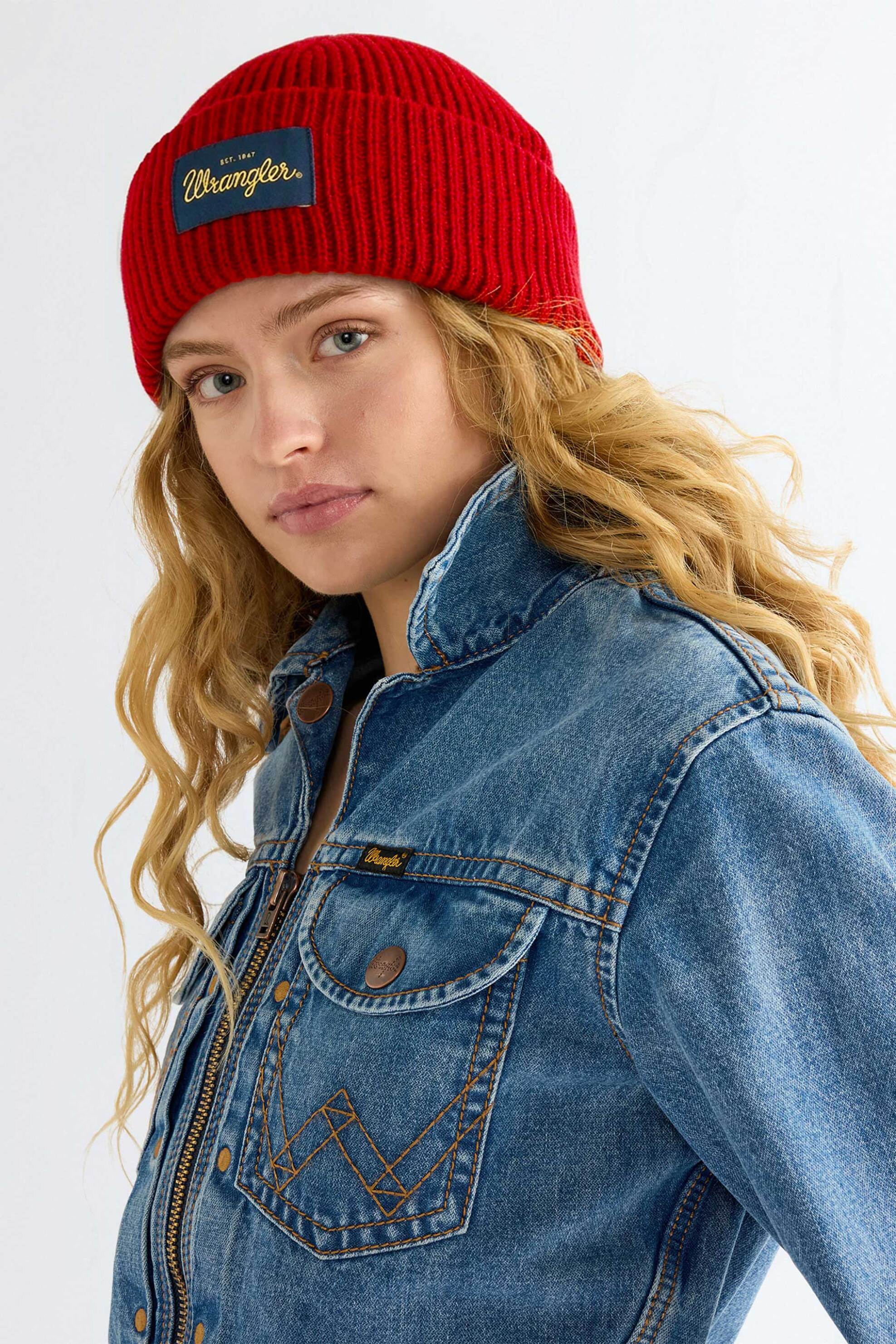 Wrangler Unisex Μάλλινος Σκούφος Ribbed με Logo Patch - 112388226 Κόκκινο