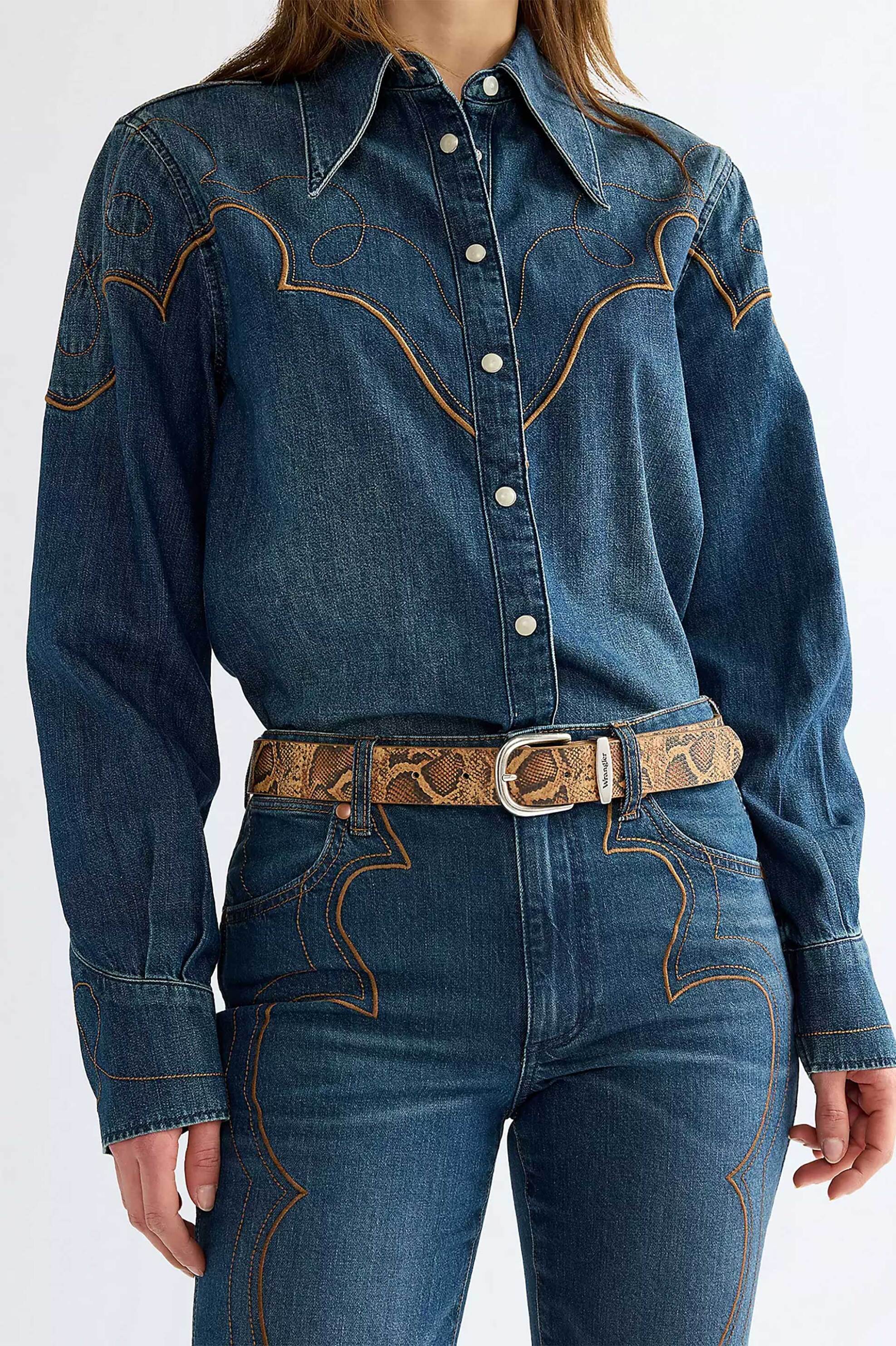 Wrangler® unisex δερμάτινη ζώνη με snake print - 112387412 Καφέ