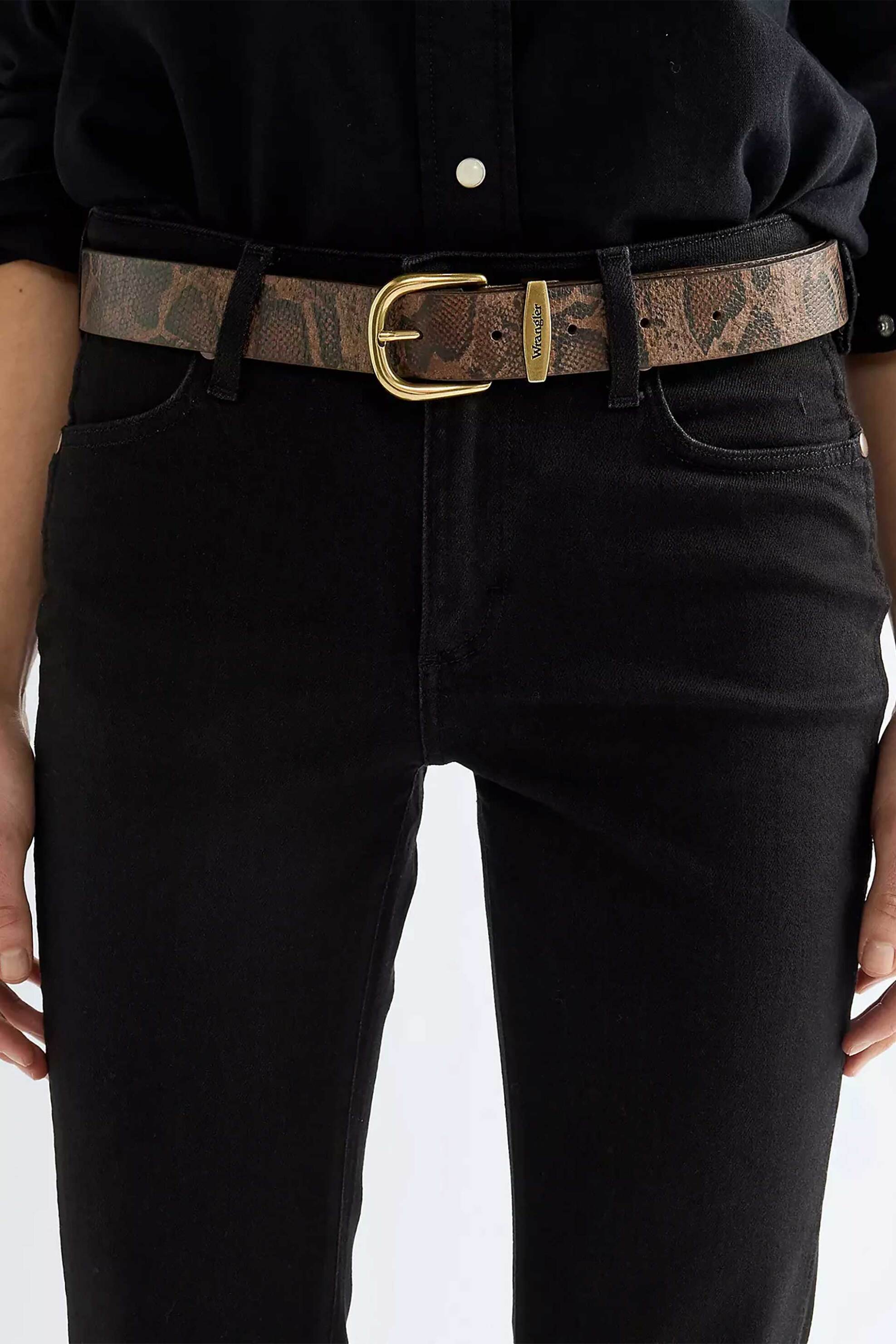 Wrangler® unisex δερμάτινη ζώνη με snake print - 112387413 Καφέ Σκούρο
