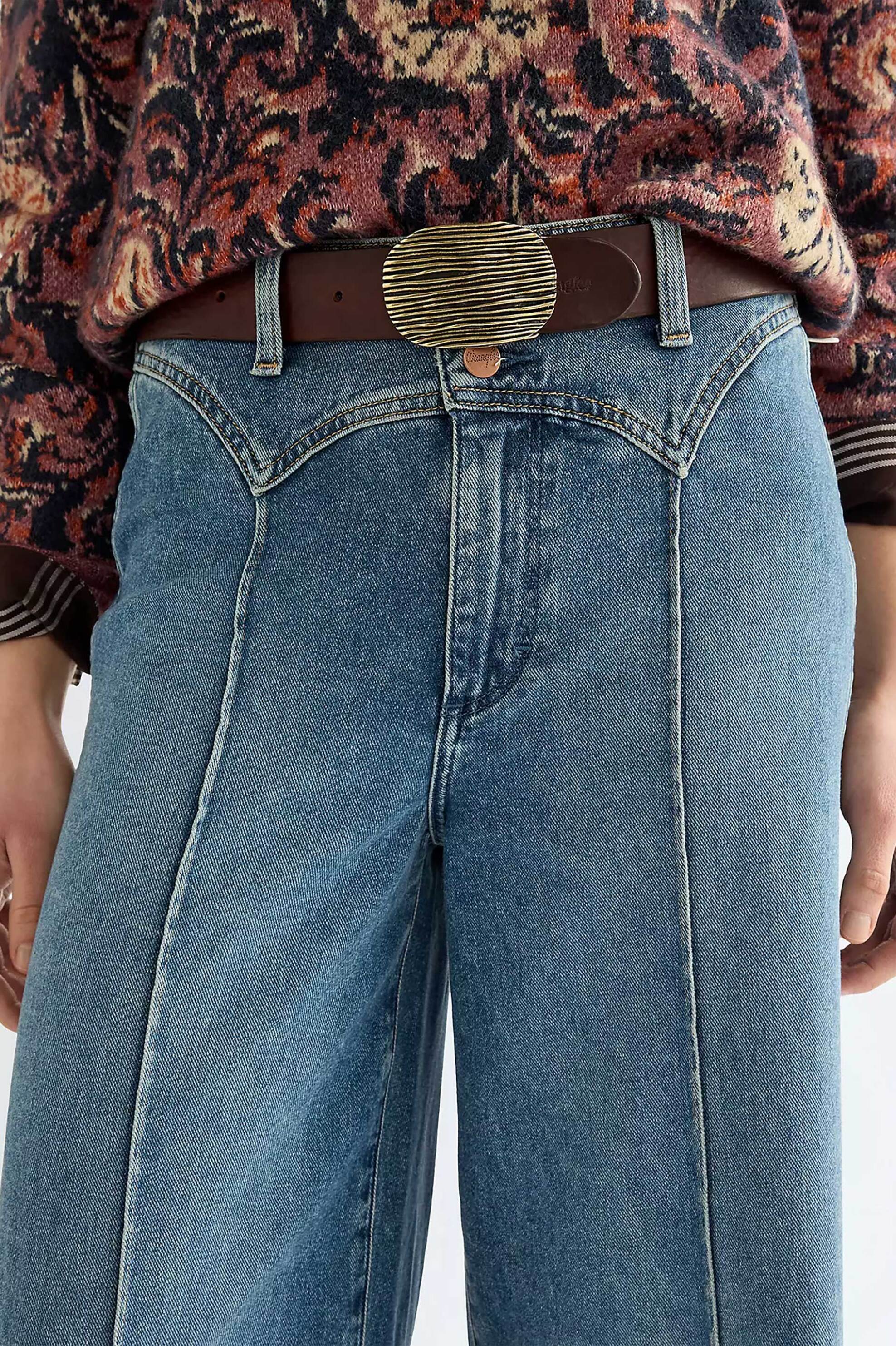 Wrangler® γυναικεία δερμάτινη ζώνη με οβάλ χρυσή μεταλλική αγκράφα - 112387414 Καφέ