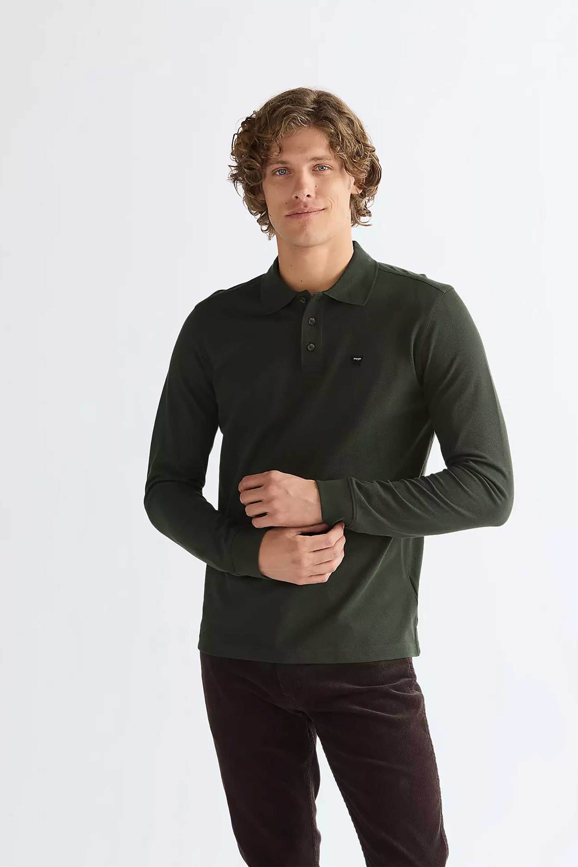 Wrangler® ανδρική μπλούζα πόλο με λογότυπο Regular Fit - 112386873 Χακί