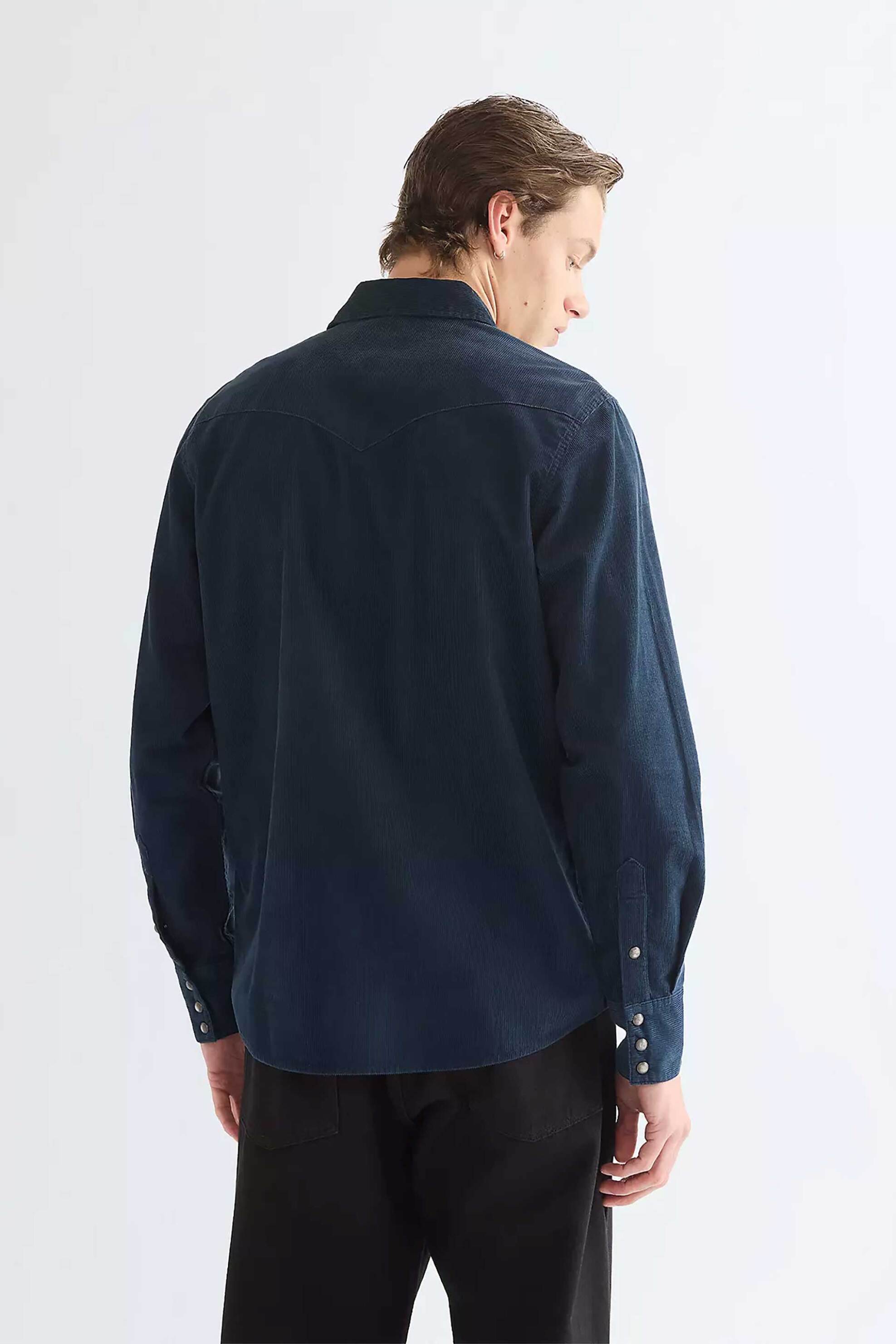 Wrangler Ανδρικό Κοτλέ Πουκάμισο Regular Fit Western - 112386903 Μπλε Σκούρο