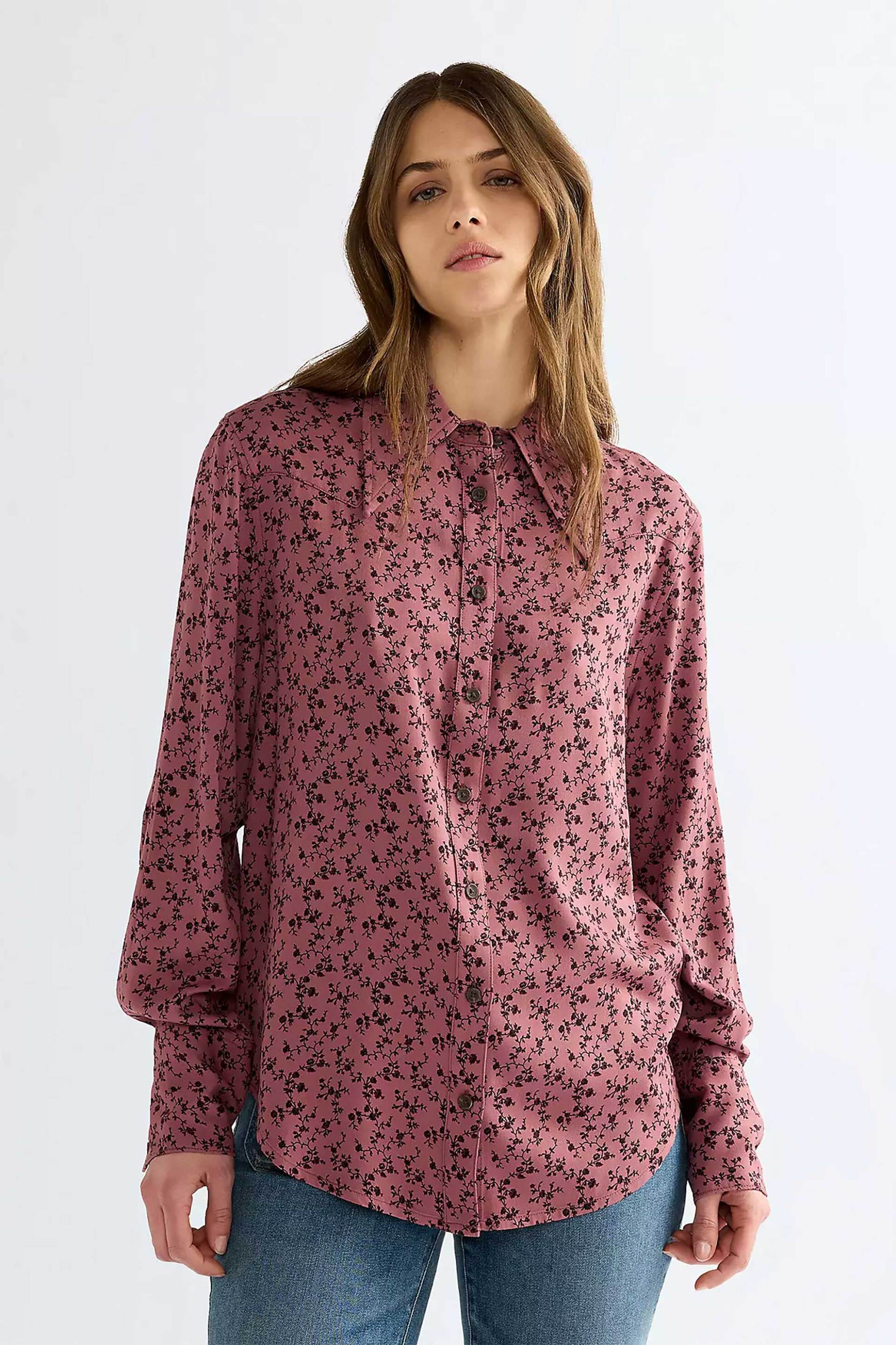 Wrangler® γυναικείο πουκάμισο με all-over print Regular Fit - 112386786 Ροζ Persian