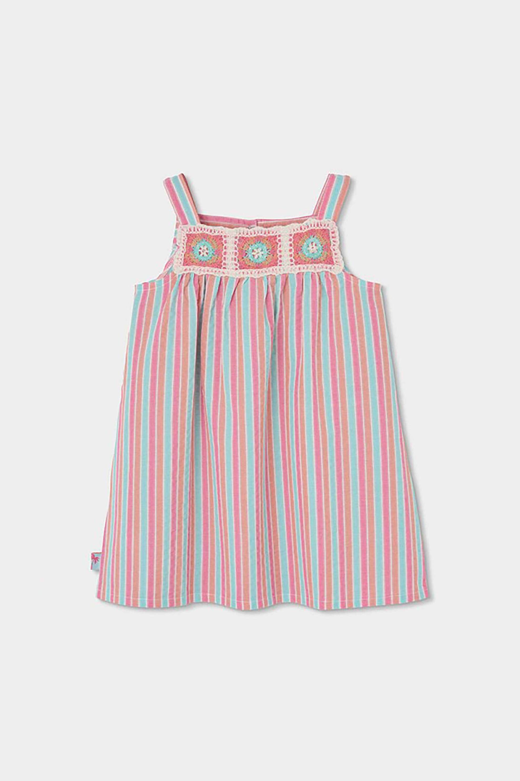 Boboli παιδικό φόρεμα ριγέ με κέντημα - 333098 Ροζ