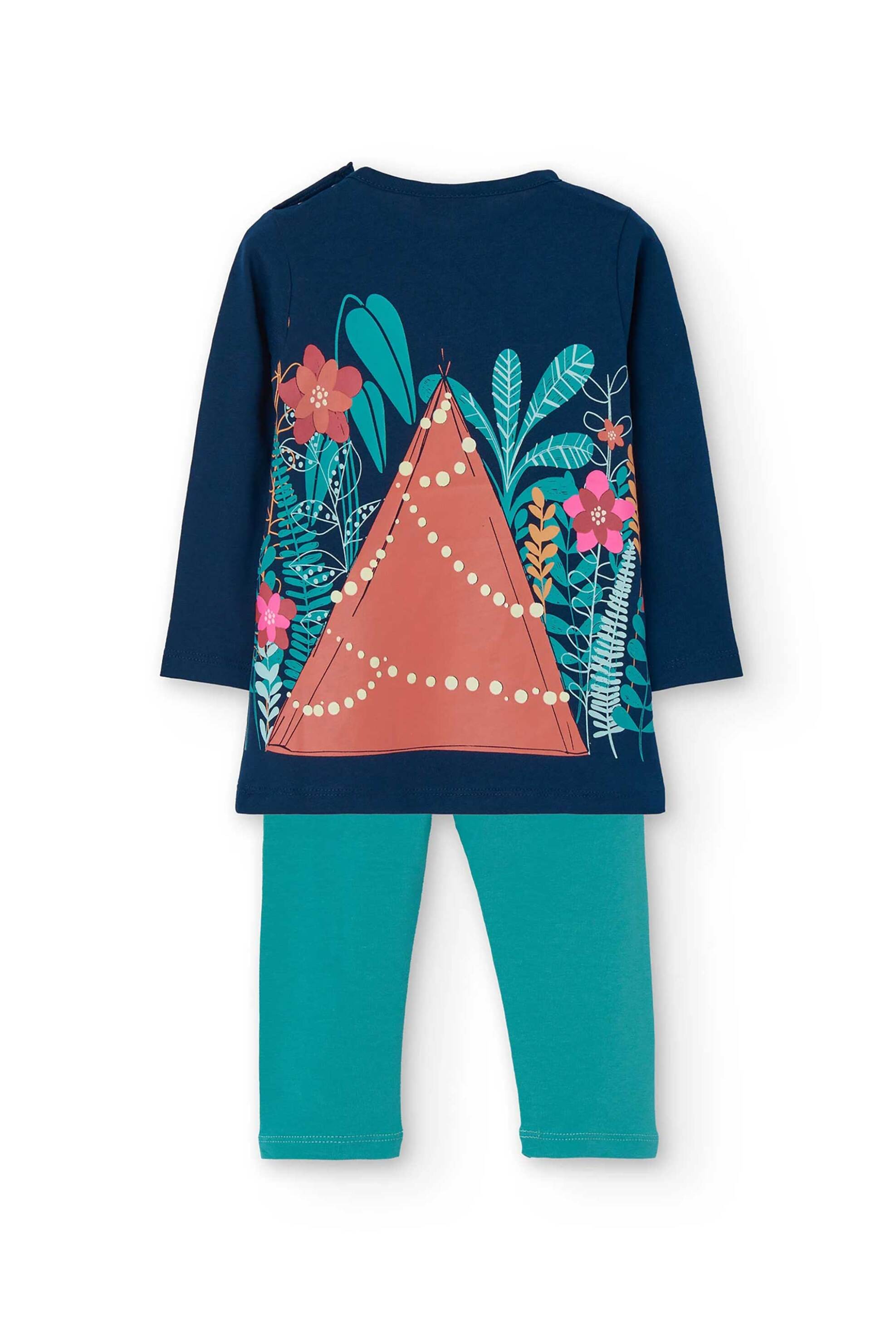 Boboli παιδικό σετ ρούχων με φόρεμα φούτερ με print και μονόχρωμο κολάν - 209146 Σκούρο Μπλε φωτογραφία