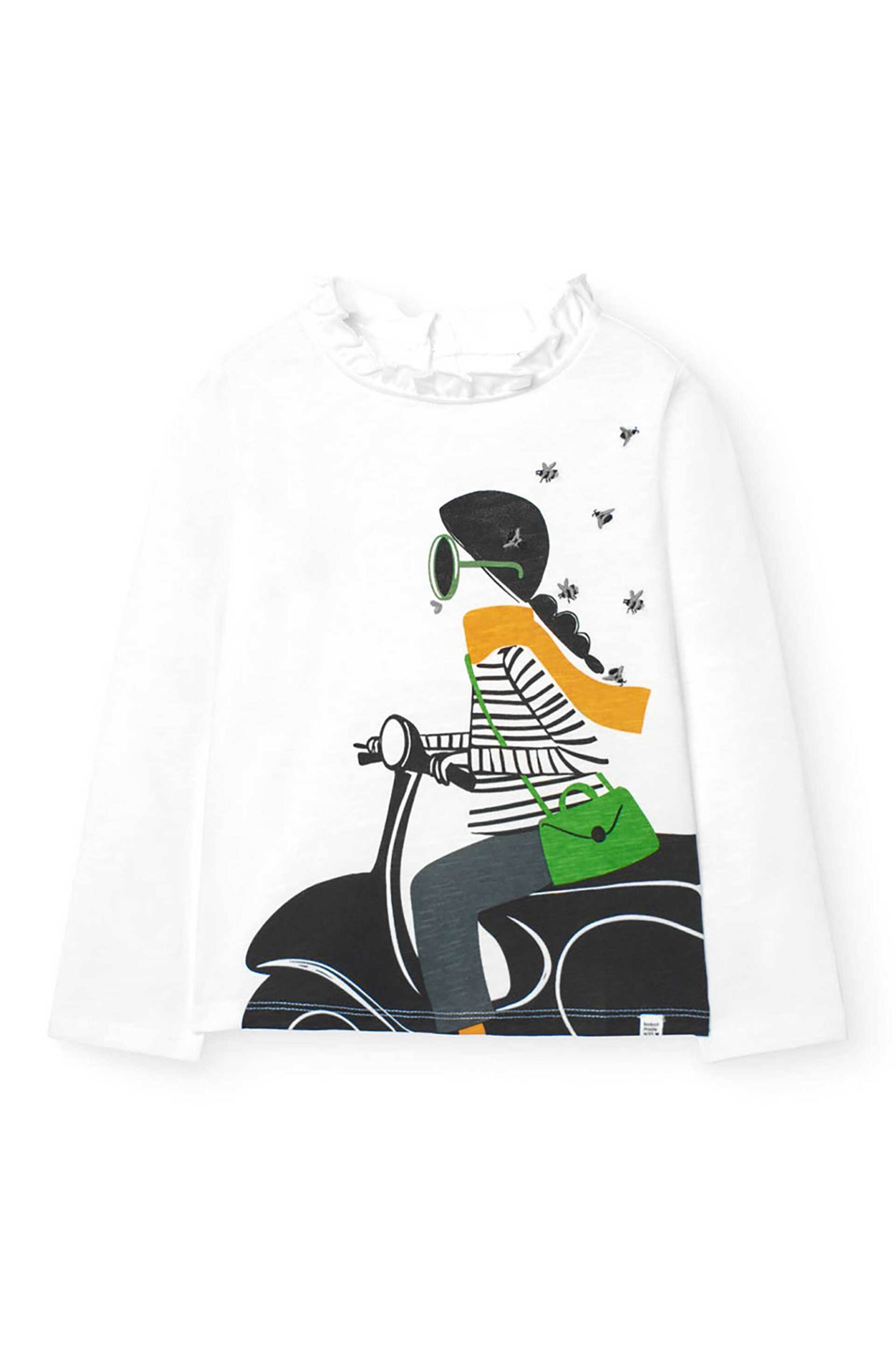 BOBOLI Boboli παιδική μακρυμάνικη μπλούζα με print "Scooter Queen Bee" - 449041 Λευκό