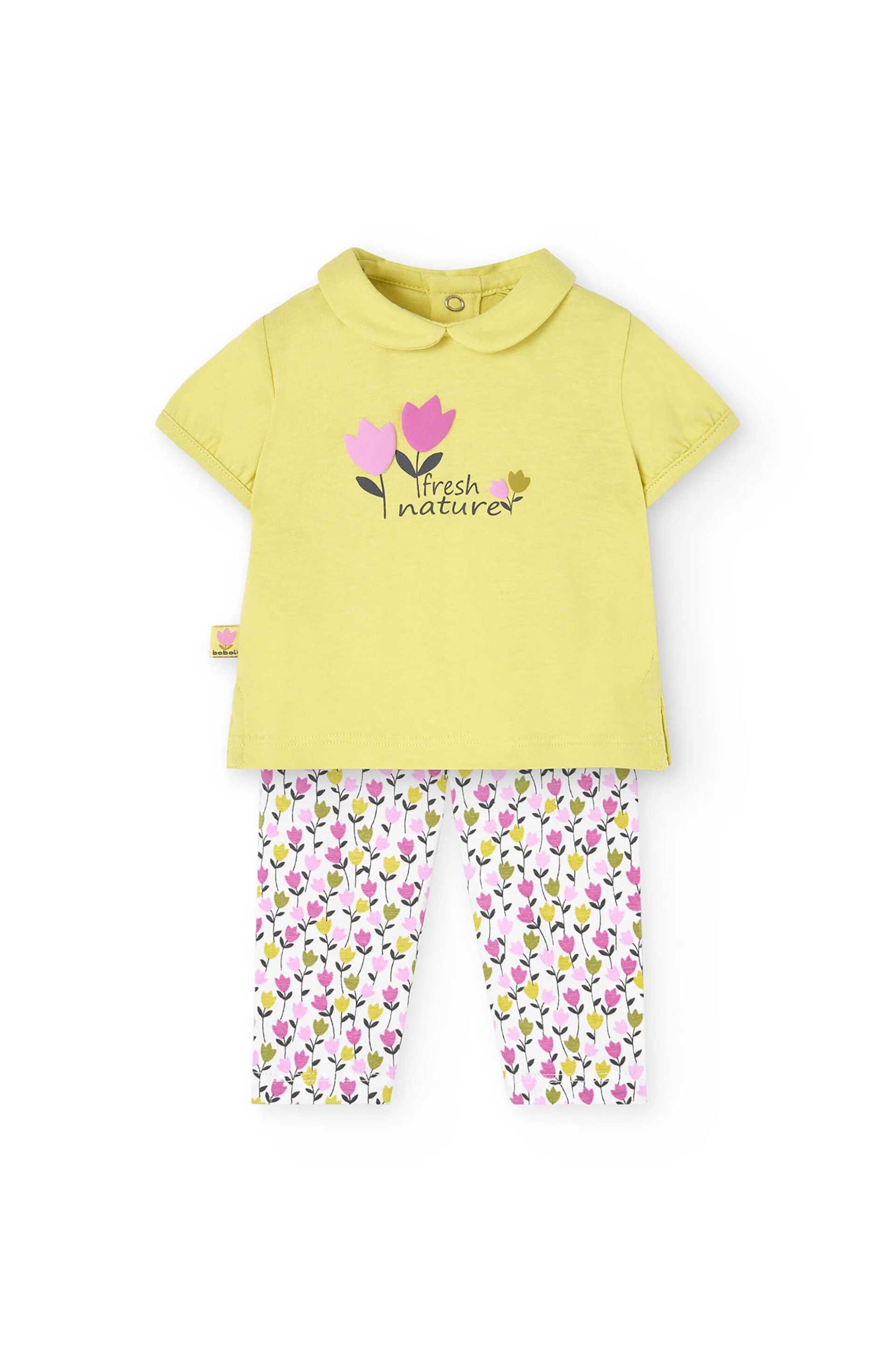 Boboli βρεφικό σετ μπλούζα και κολάν με floral print - 111081 Κίτρινο