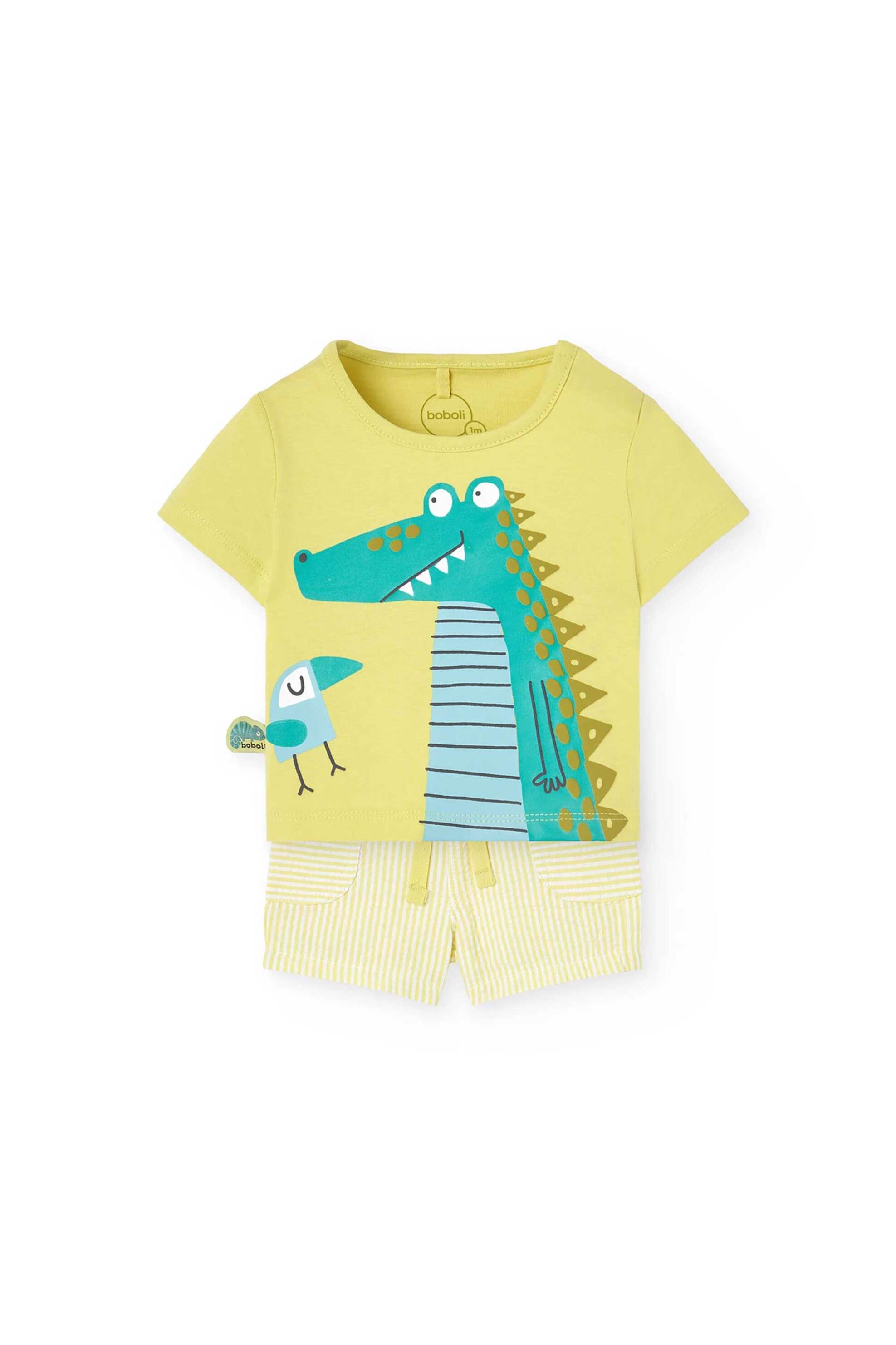 Boboli βρεφικό σετ μπλούζα και σορτς με crocodile print - 111193 Κίτρινο