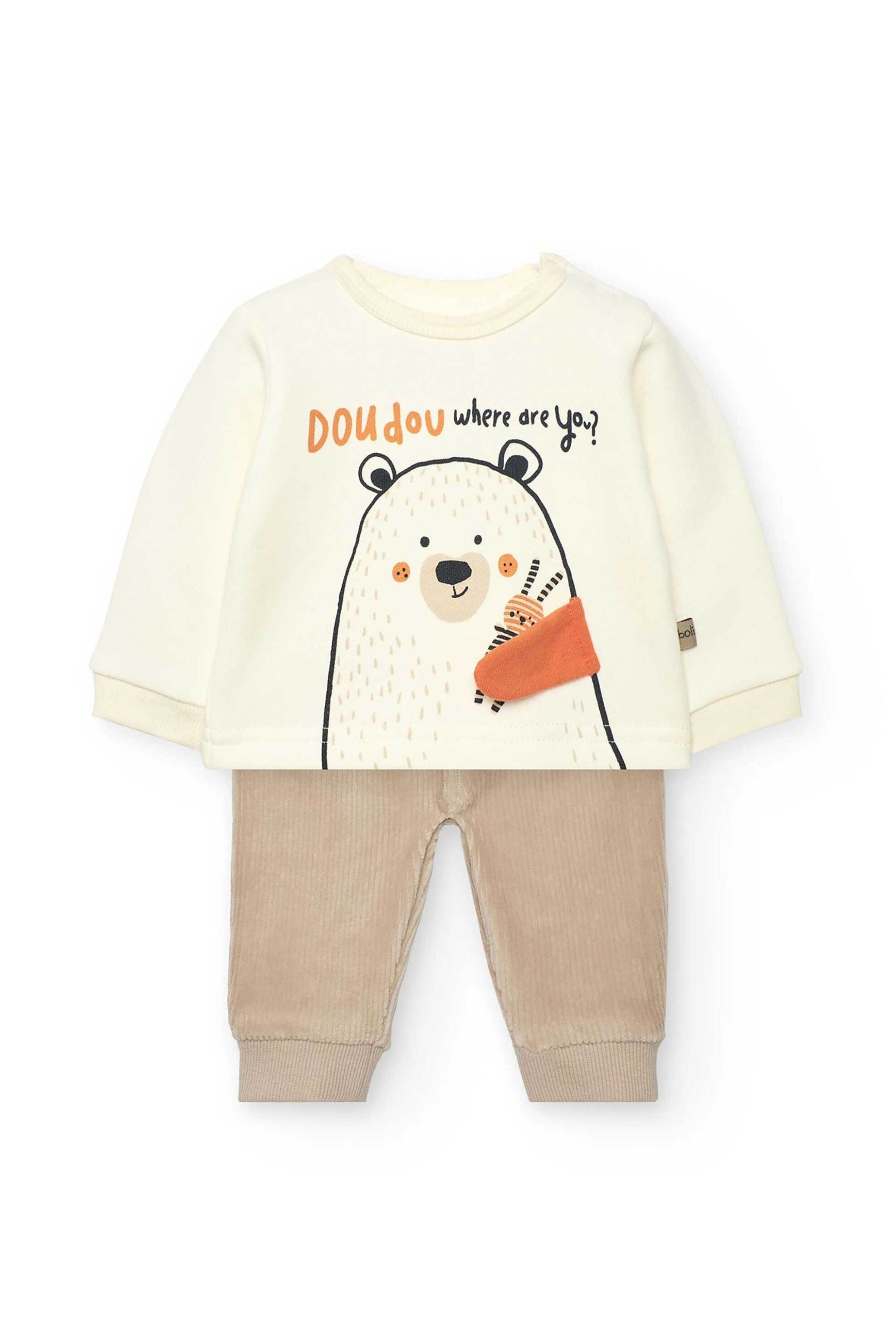 BOBOLI Boboli βρεφικό σετ μπλούζα φούτερ με bear print και φόρμα (2 τεμάχια) - 122151 Λευκό