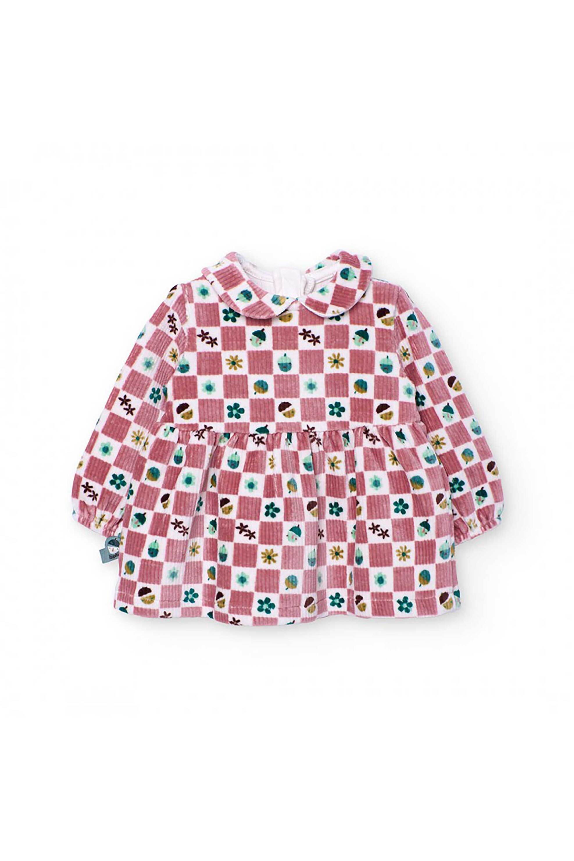 BOBOLI Boboli βρεφικό φόρεμα κοτλέ με καρό σχέδιο - 142063 Σάπιο Μήλο