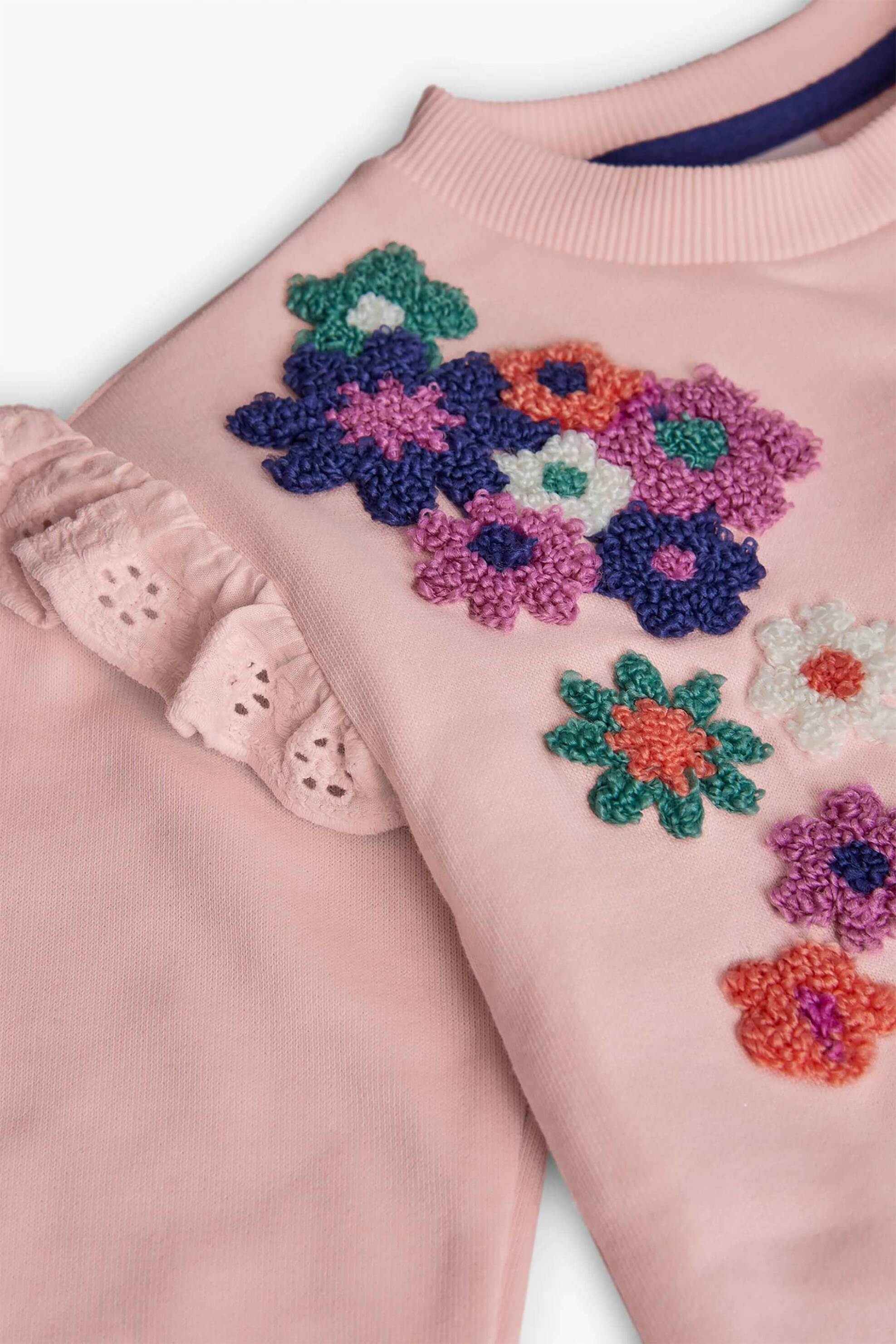 Boboli παιδική πλεκτή μπλούζα με μπουκλέ λουλούδια και δαντέλα στους ώμους - 222062 Ροζ φωτογραφία