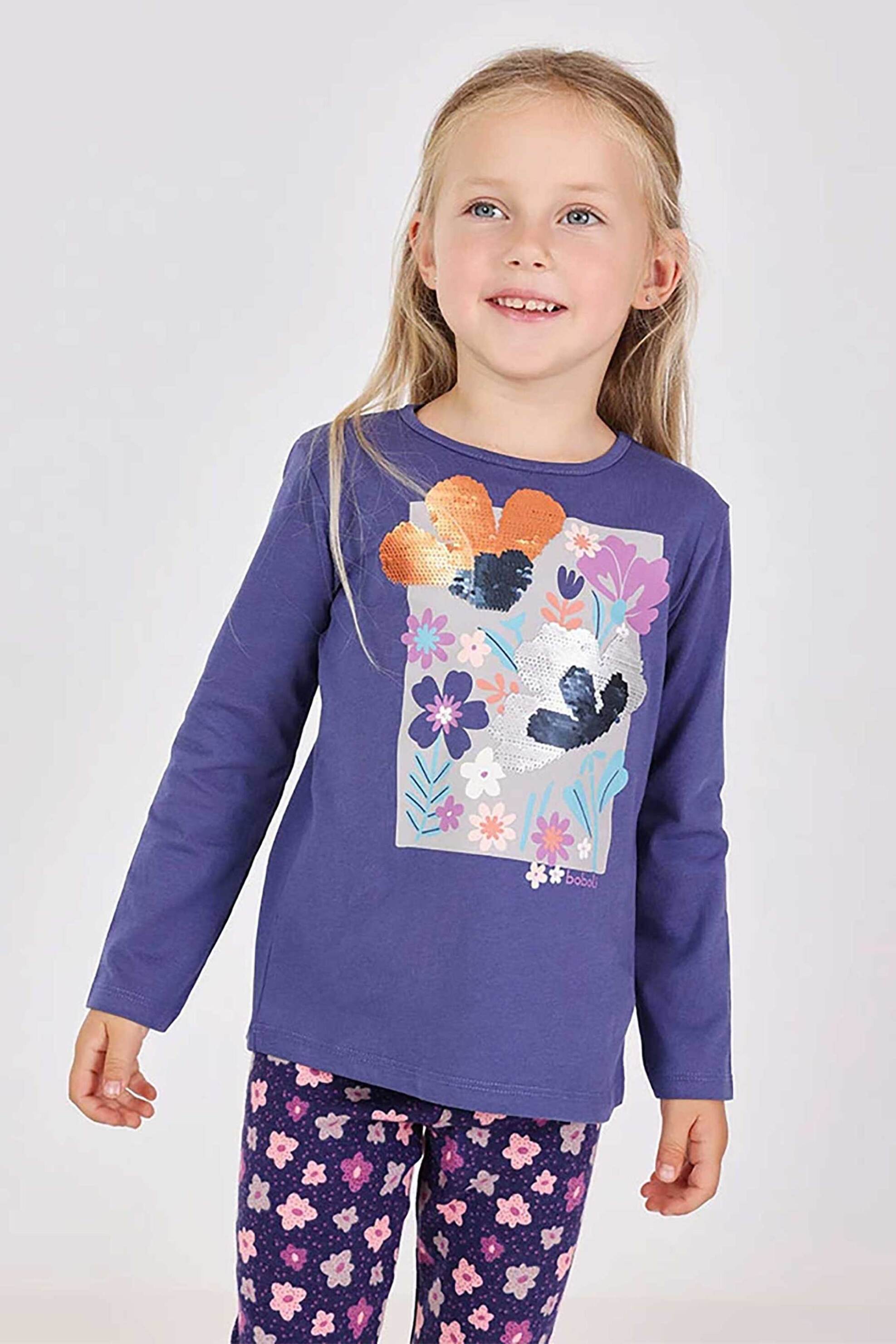 BOBOLI Boboli παιδική μακρυμάνικη μπλούζα με flower print από παγιέτες - 222073 Μοβ