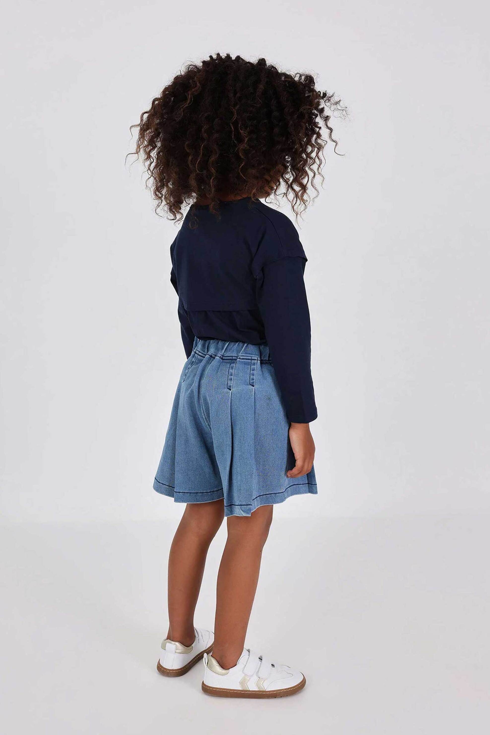 Boboli παιδική φούστα-σορτς denim με πιέτες - 242042 Denim Blue Ανοιχτό φωτογραφία