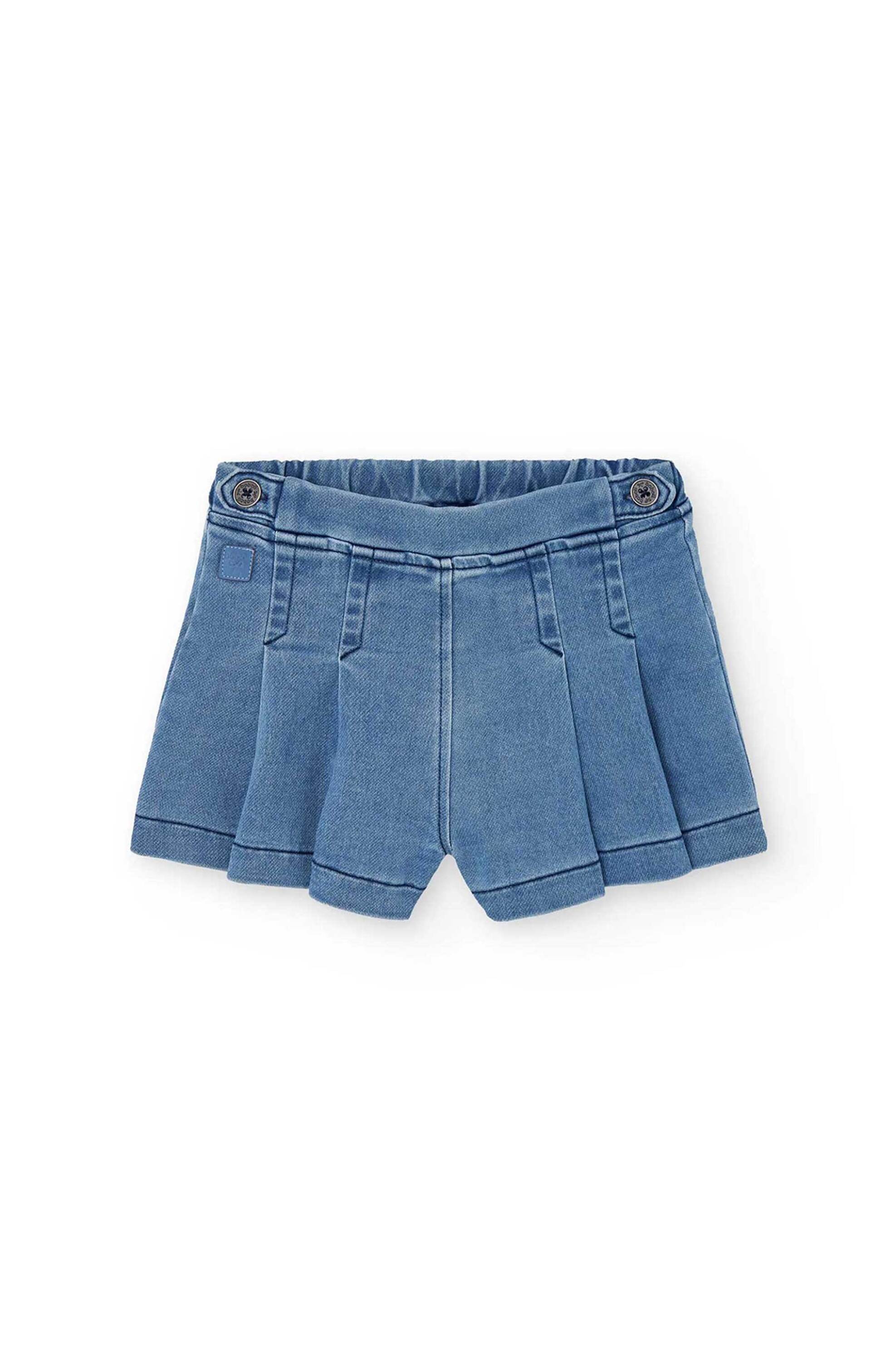 Boboli παιδική φούστα-σορτς denim με πιέτες - 242042 Denim Blue Ανοιχτό φωτογραφία