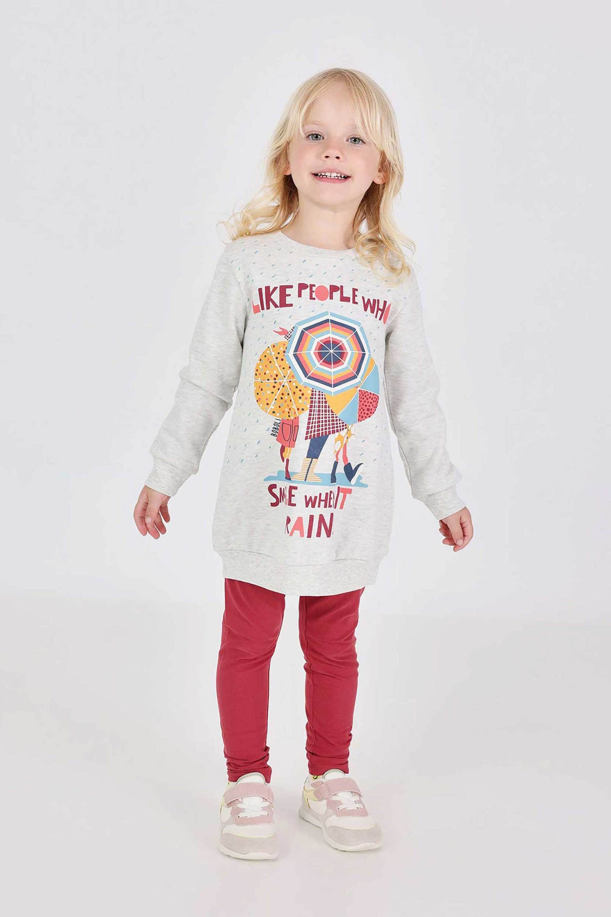 Boboli παιδικό σετ φόρεμα φούτερ με print και κολάν (2 τεμάχια) - 242110 Γκρι