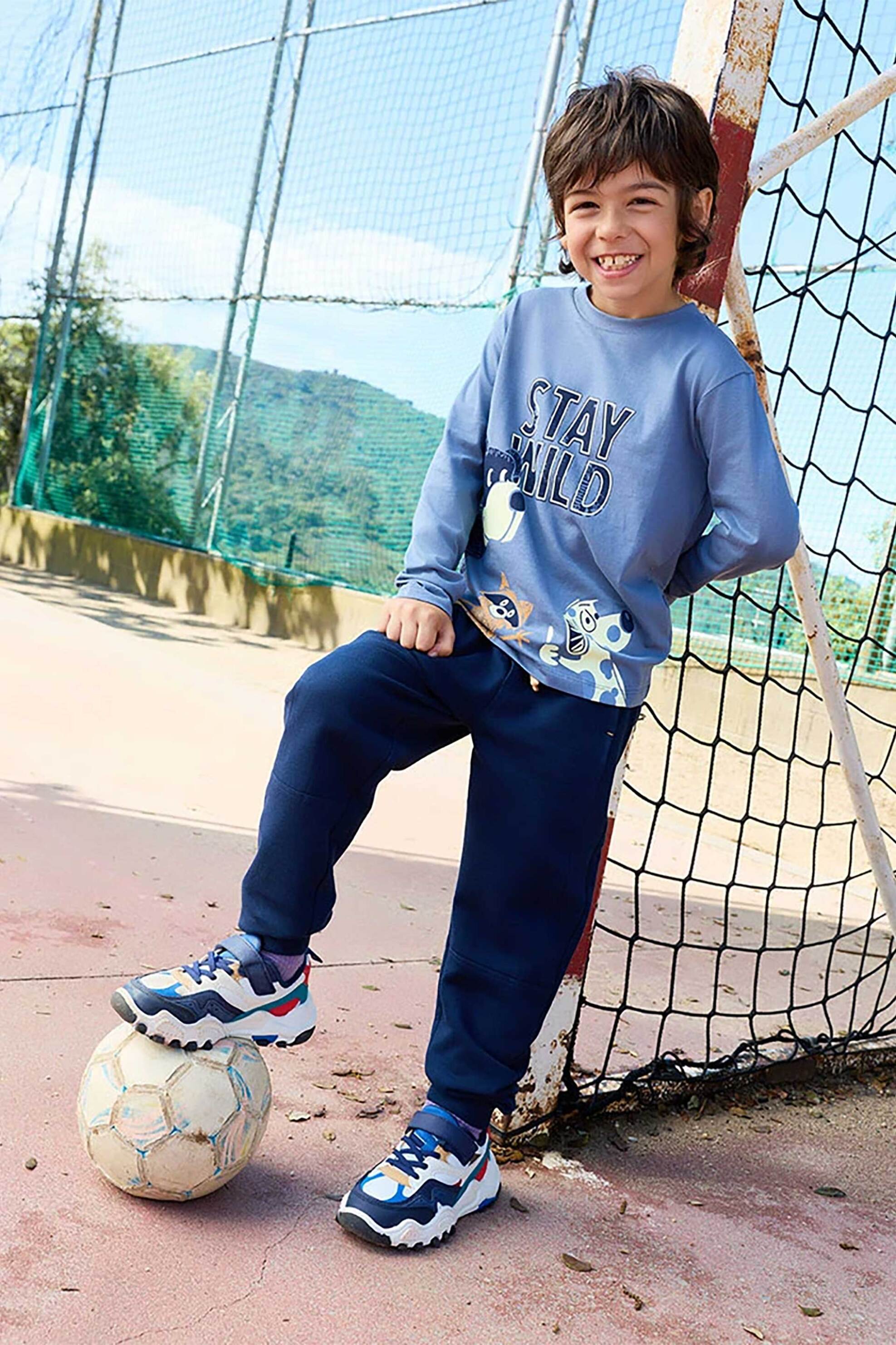 Boboli παιδικό παντελόνι μονόχρωμο με ελαστική μέση - 392060 Σκούρο Μπλε