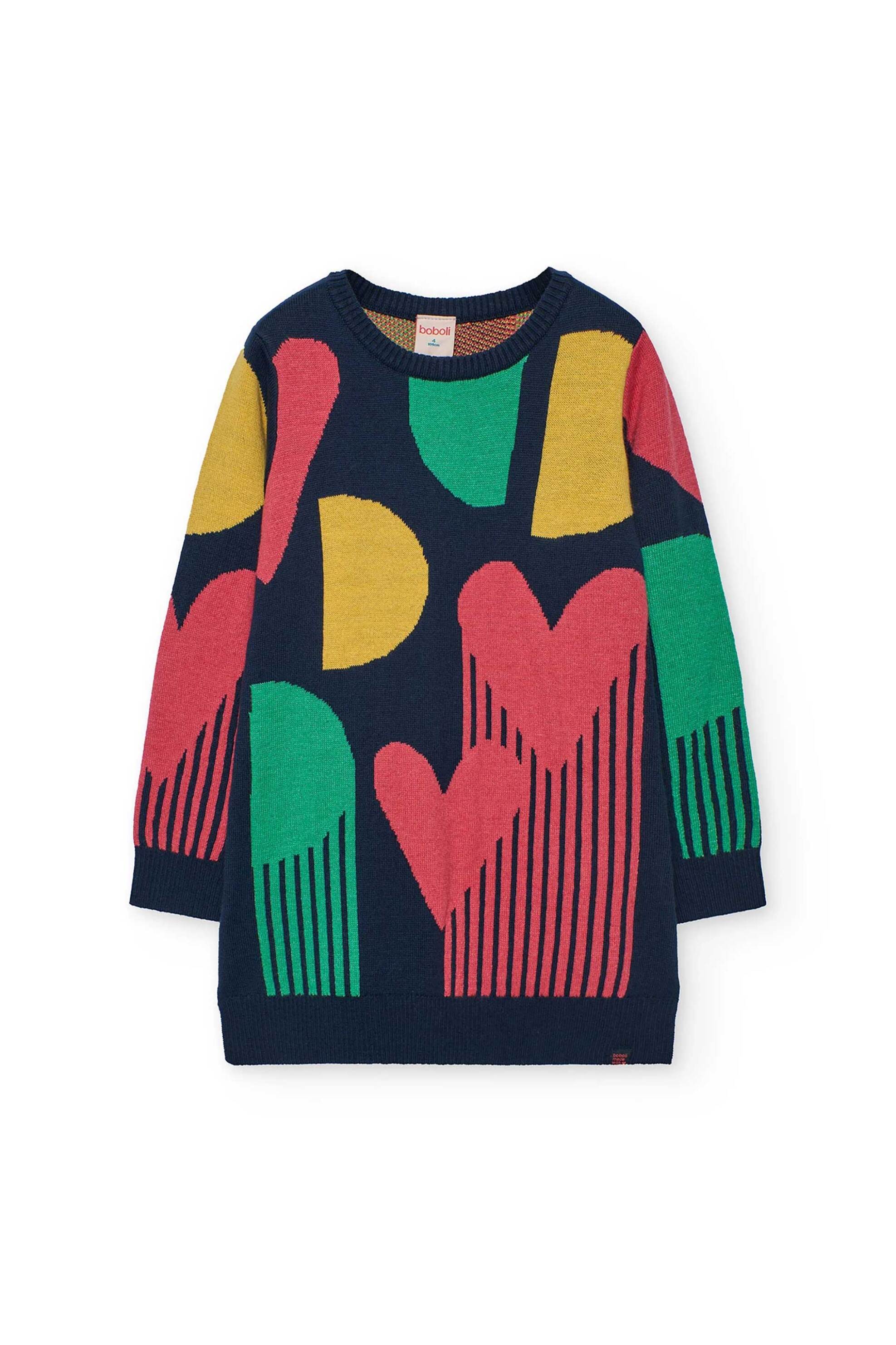 Boboli παιδικό πλεκτό φόρεμα με πολύχρωμο μοτίβο - 412096 Σκούρο Μπλε φωτογραφία