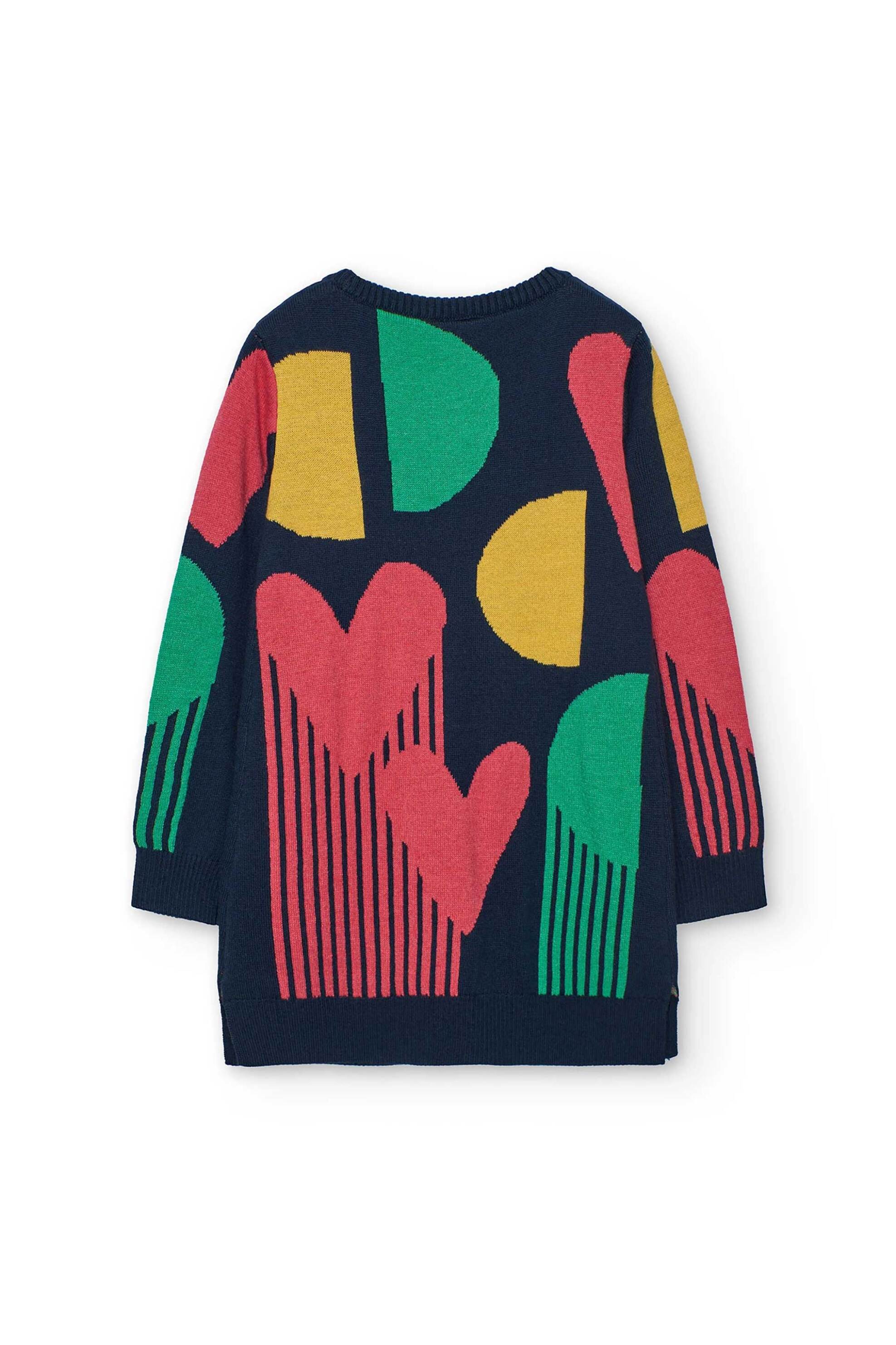 Boboli παιδικό πλεκτό φόρεμα με πολύχρωμο μοτίβο - 412096 Σκούρο Μπλε φωτογραφία