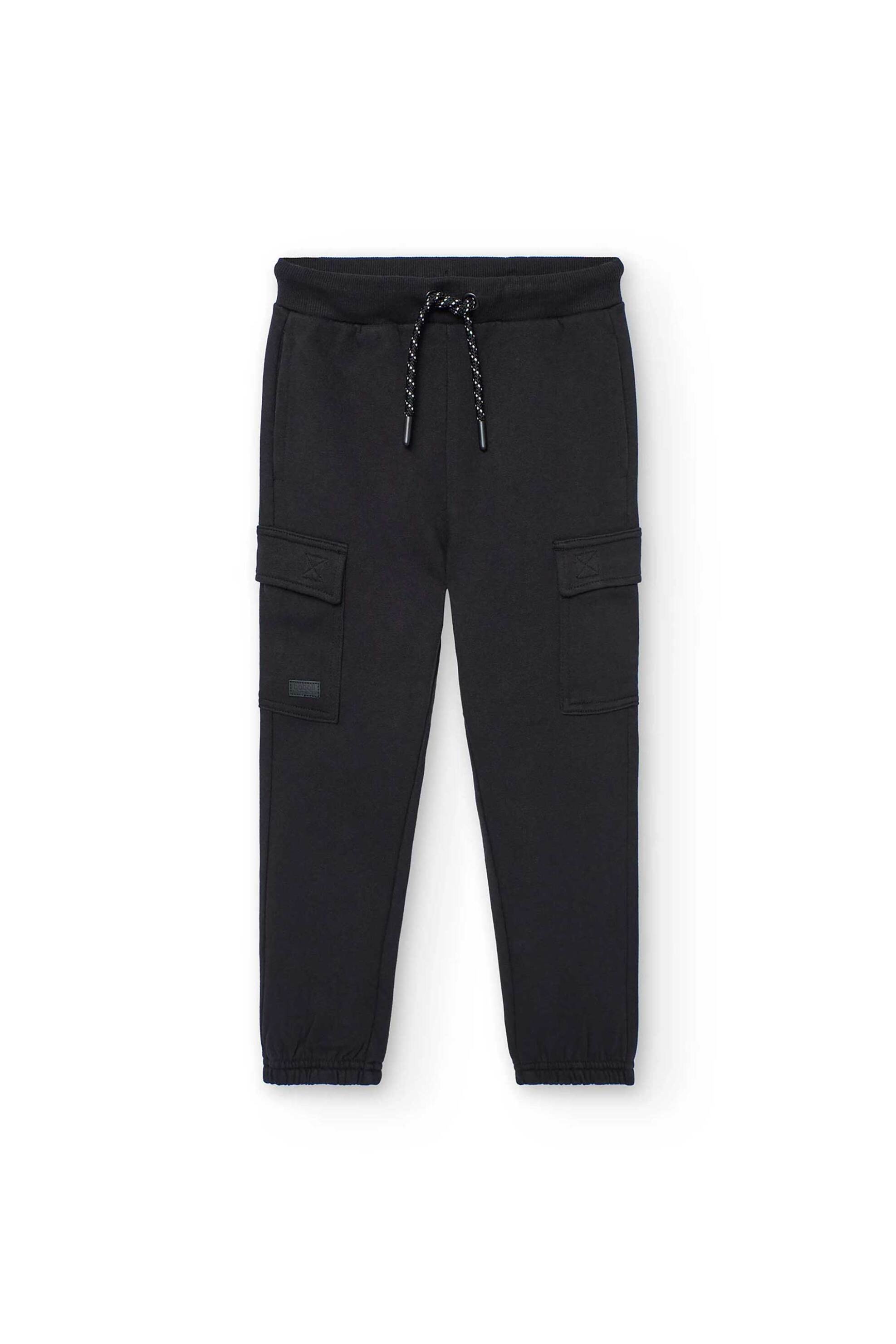 Boboli παιδικό παντελόνι μονόχρωμο με ελαστική μέση και cargo τσέπες - 502085 Μαύρο