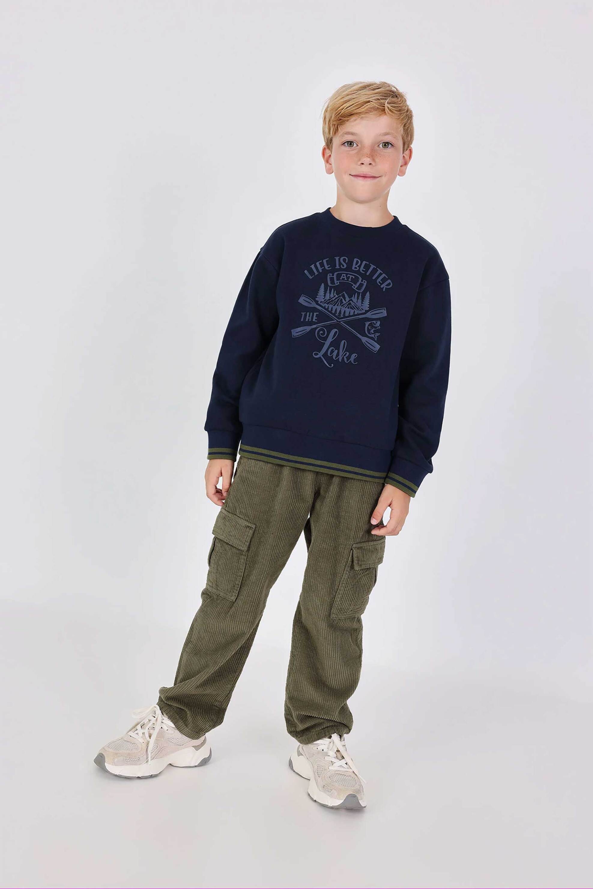 Boboli παιδικό παντελόνι μονόχρωμο με ελαστική μέση και cargo τσέπες - 502085 Πράσινο