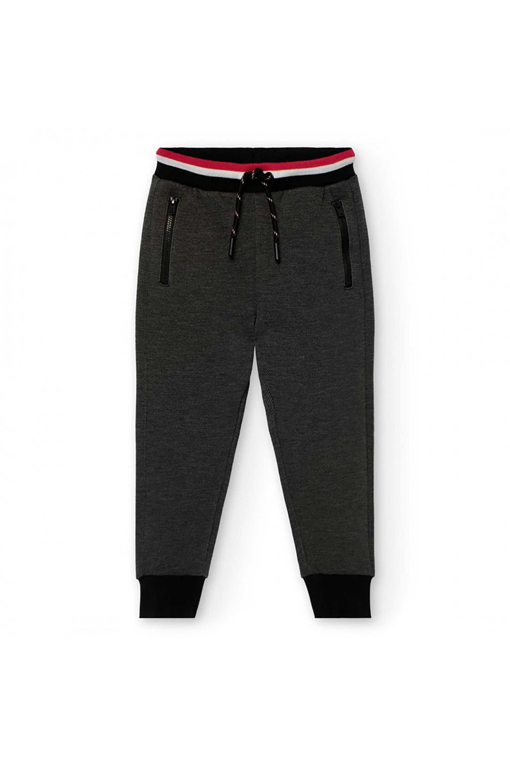 Boboli παιδικό παντελόνι με ελαστική μέση και contrast trims - 532066 Ανθρακί