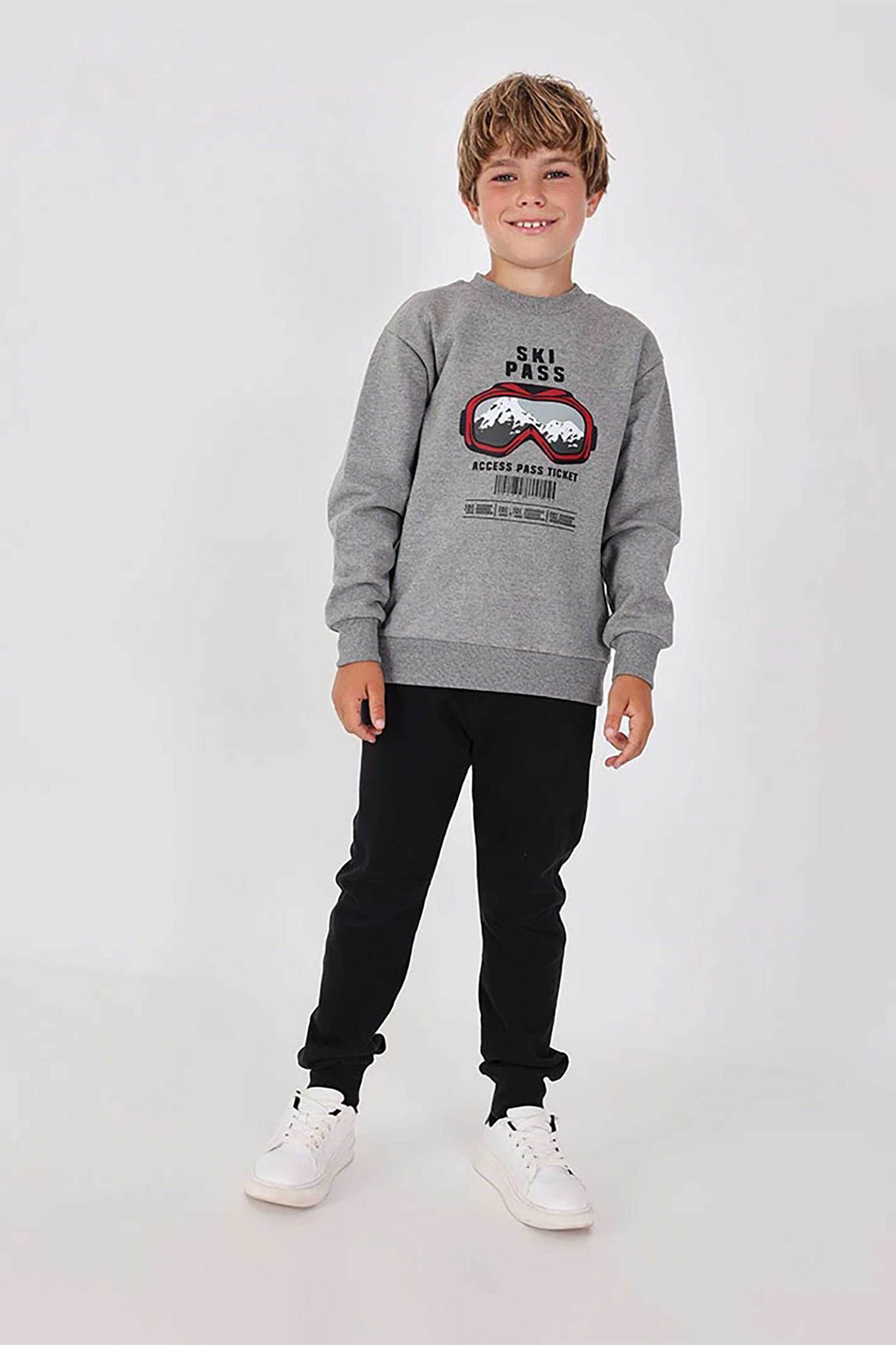 BOBOLI Boboli παιδικό σετ μπλούζα φούτερ με ski print και φόρμα (2 τεμάχια) - 532145 Γκρι