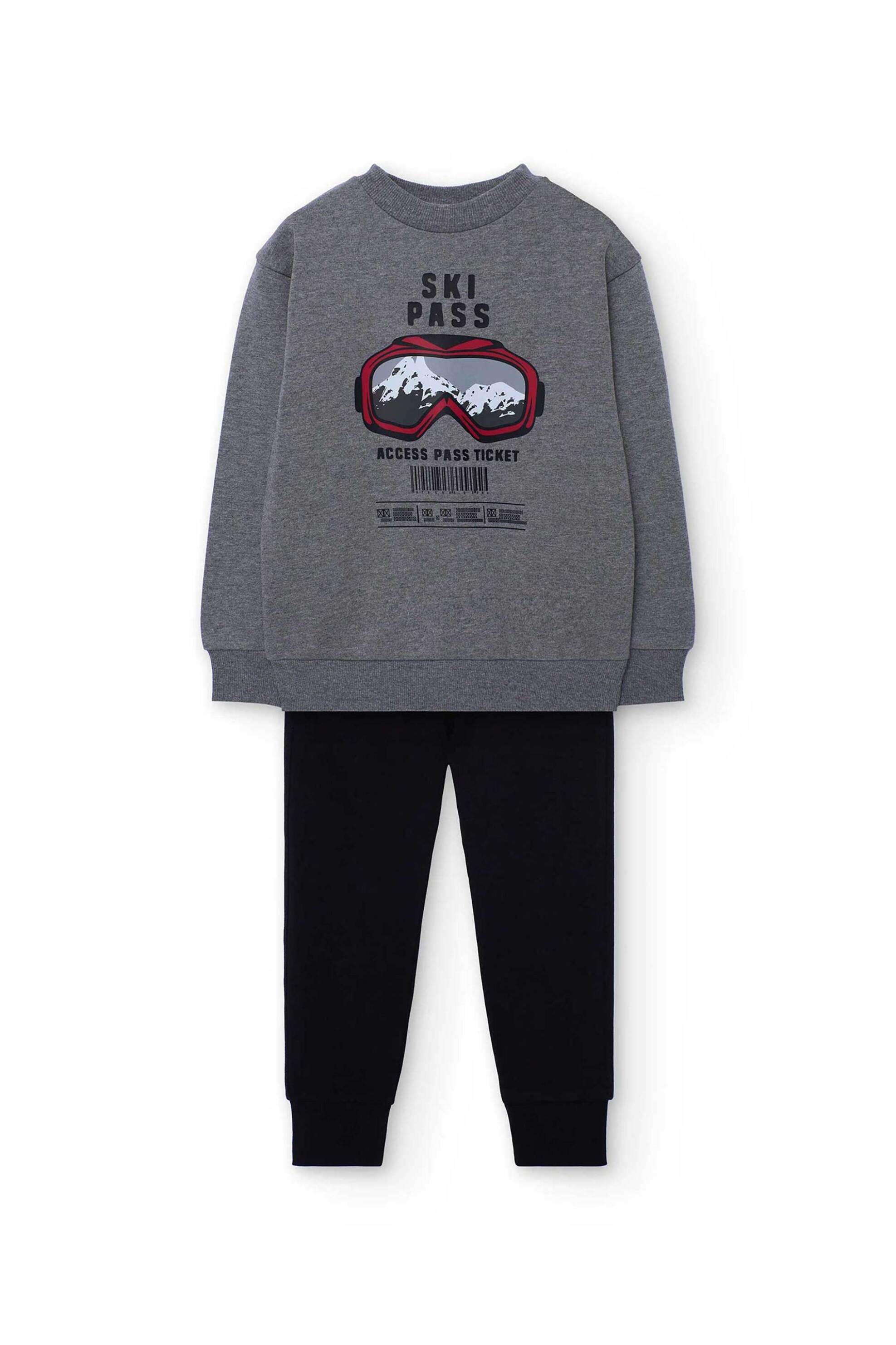Boboli παιδικό σετ μπλούζα φούτερ με ski print και φόρμα (2 τεμάχια) - 532145 Γκρι φωτογραφία