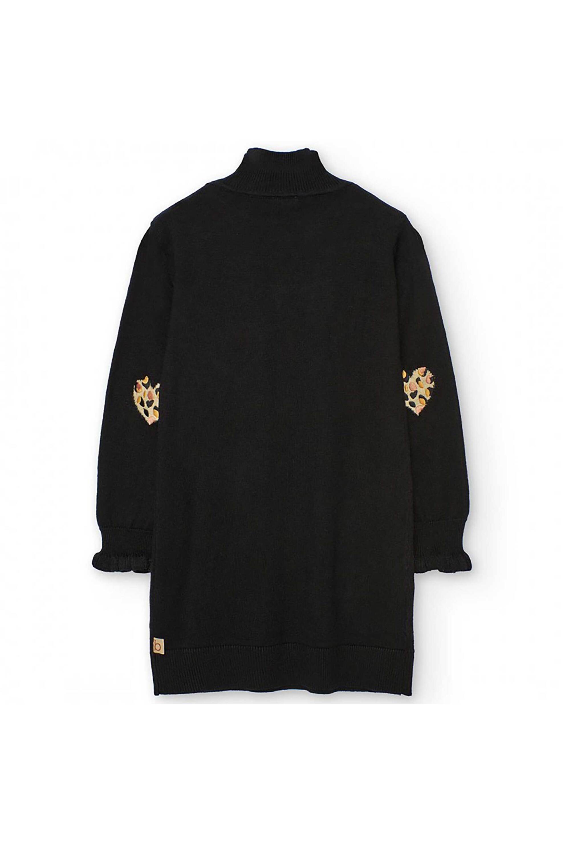 Boboli παιδικό πλεκτό φόρεμα με ψηλό λαιμό και σχέδιο με καρδούλες - 722326 Μαύρο φωτογραφία