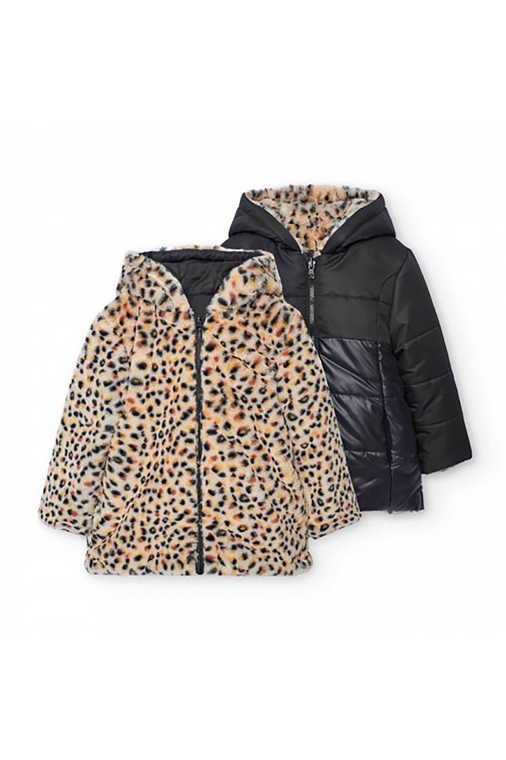 BOBOLI Boboli παιδικό μπουφάν διπλής όψης με faux γούνα animal print - 722348 Μαύρο