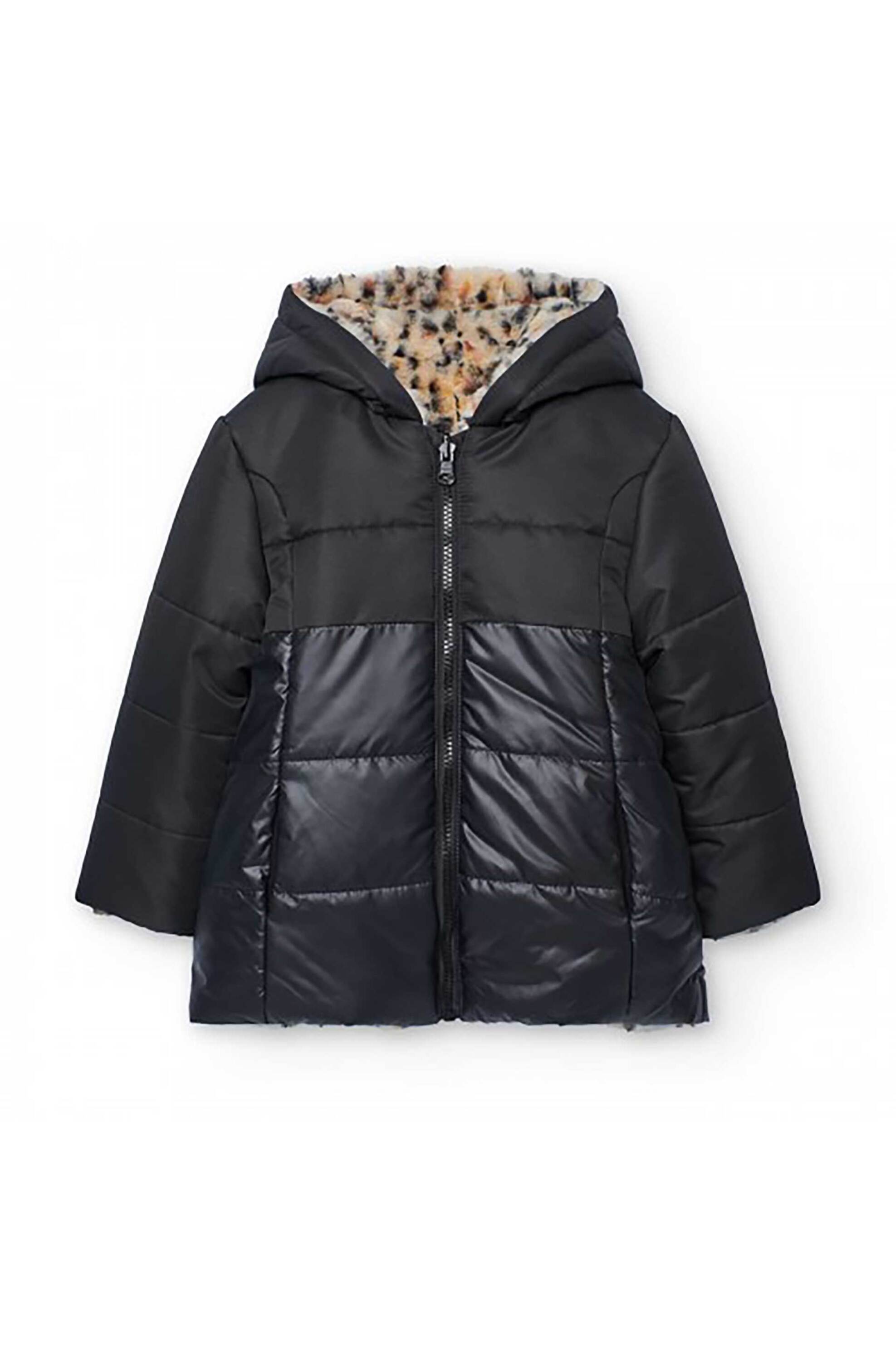 Boboli παιδικό μπουφάν διπλής όψης με faux γούνα animal print - 722348 Μαύρο φωτογραφία