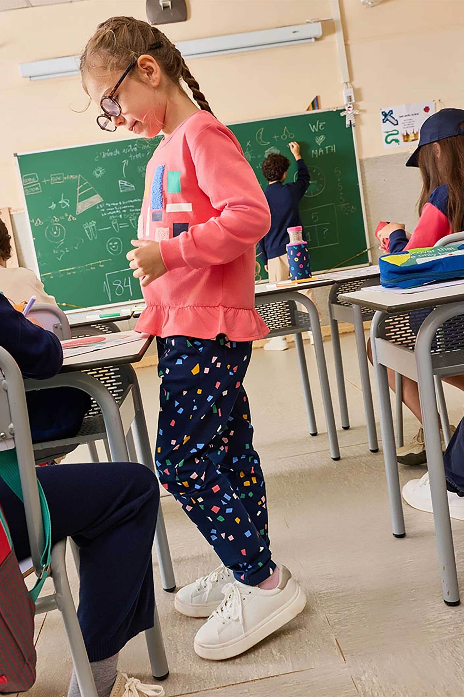 BOBOLI Boboli παιδικό παντελόνι με ελαστική μέση και πολύχρωμα σχέδια - 202116 Μπλε Σκούρο