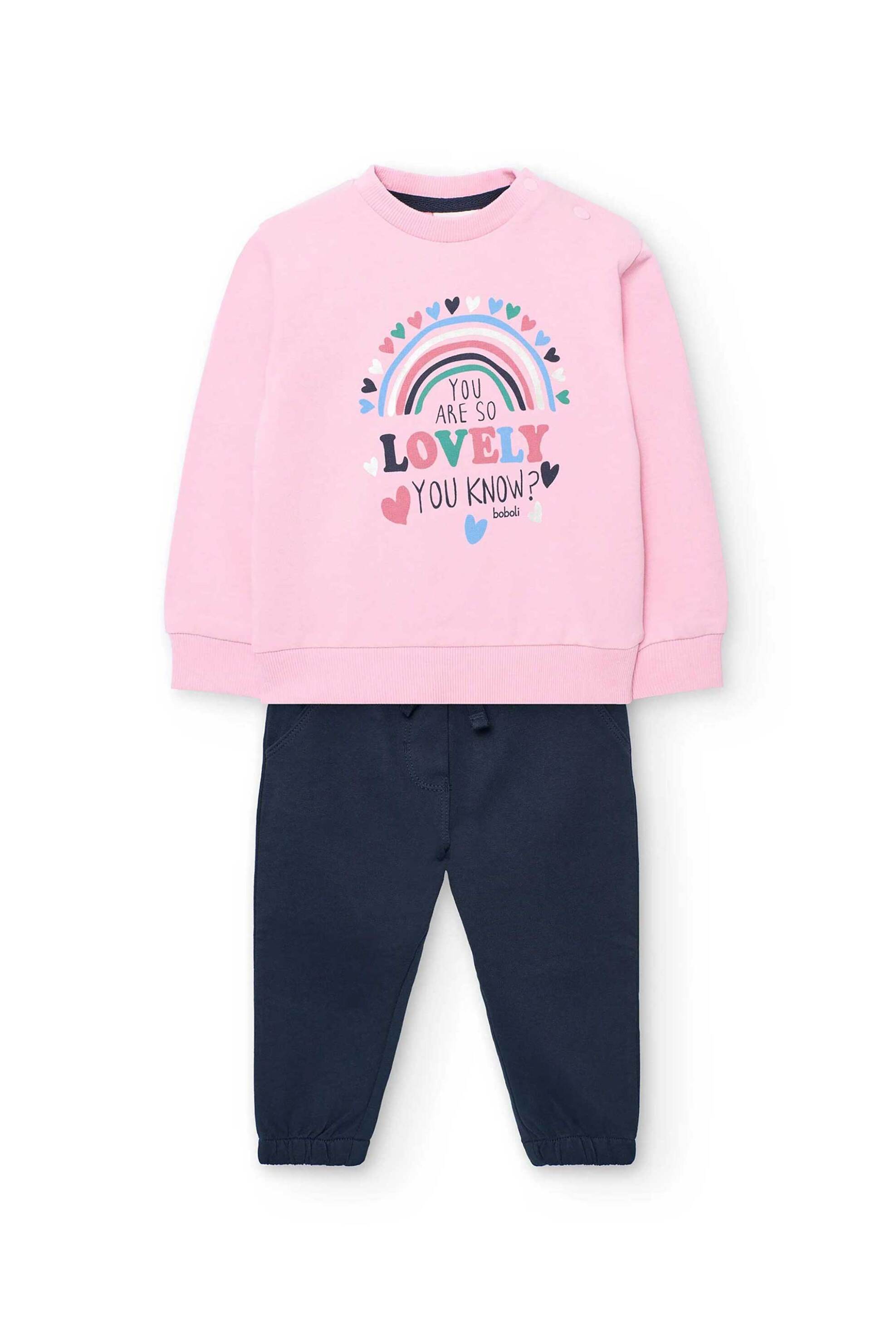 Boboli παιδικό σετ μπλούζα φούτερ με rainbow print και φόρμα (2 τεμάχια) - 202138 Ροζ φωτογραφία