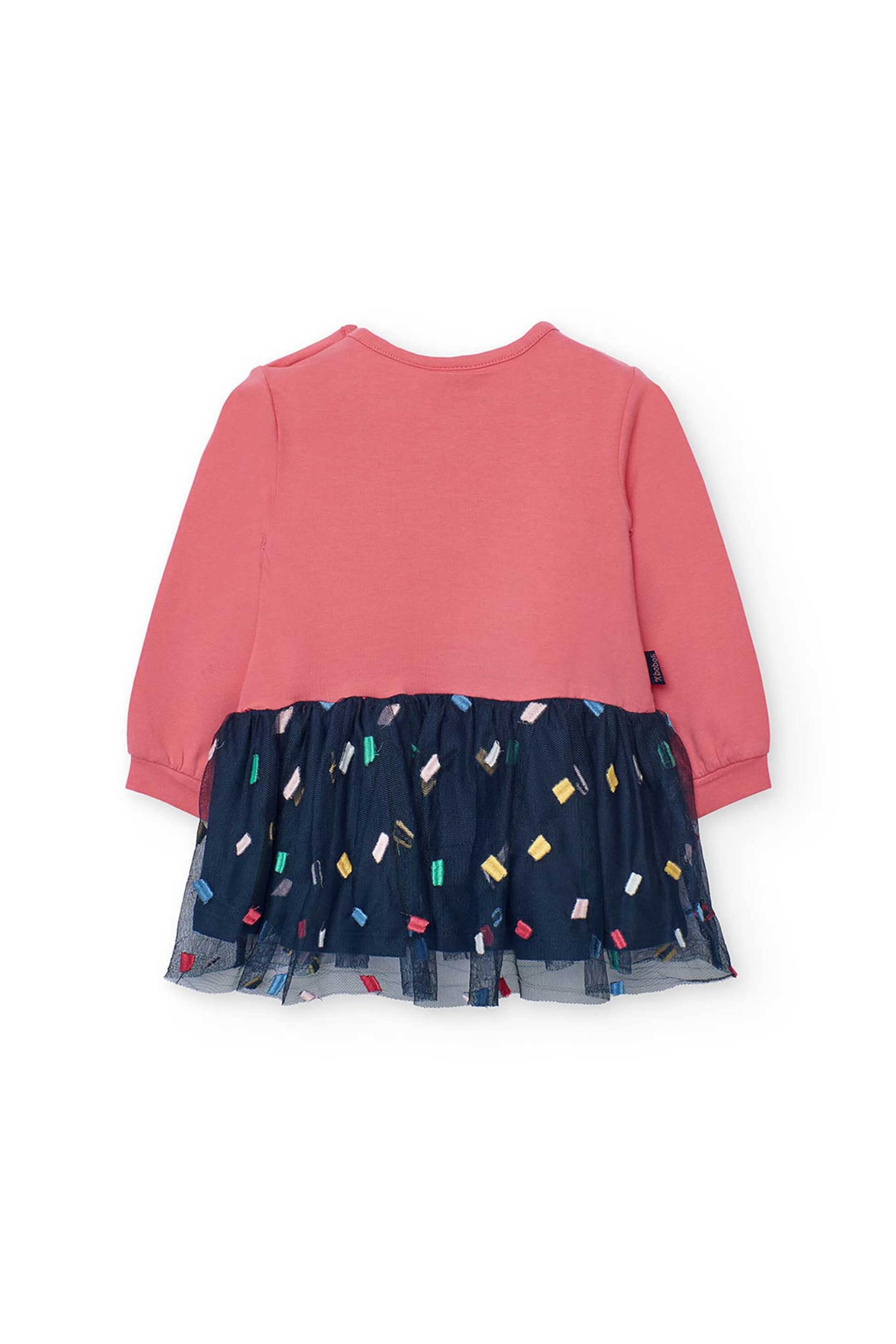 Boboli παιδικό φόρεμα με μπλούζα φούτερ και τούλινη φούστα με πολύχρωμα σχέδια - 202150 Ροζ φωτογραφία