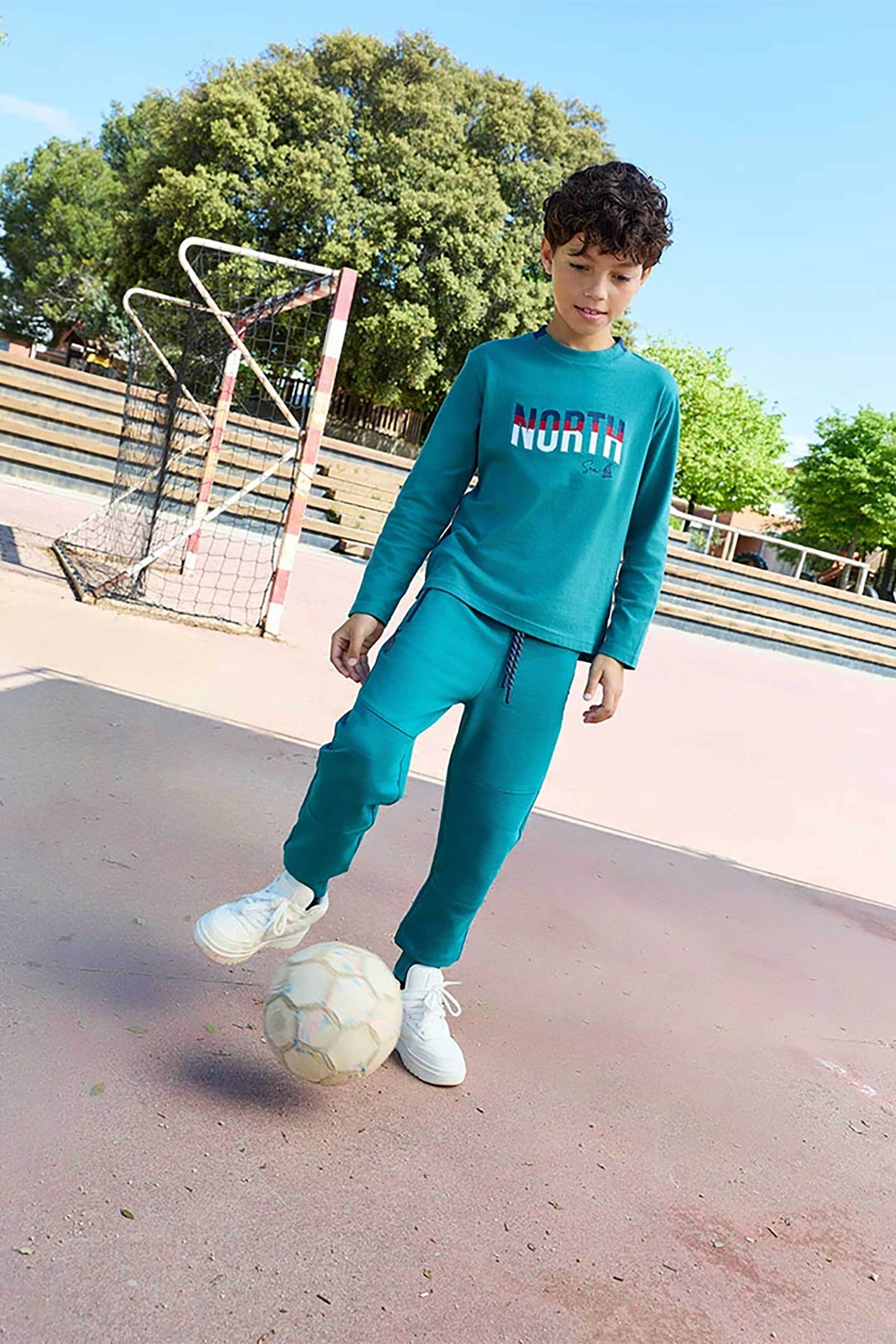 Boboli παιδικό παντελόνι μονόχρωμο με ελαστική μέση και τσέπες με φερμουάρ - 502108 Πετρόλ