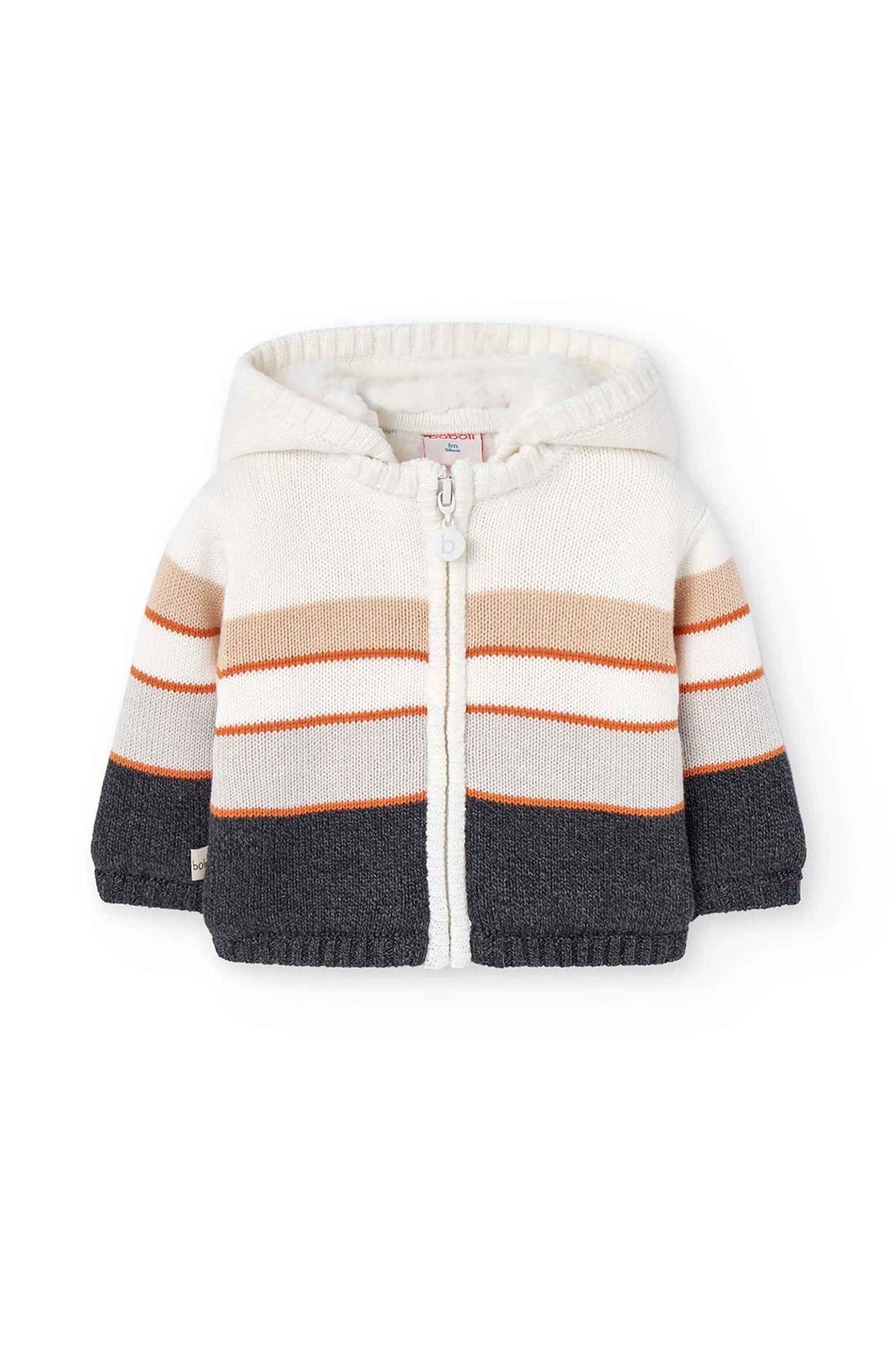 Boboli βρεφική πλεκτή ζακέτα με ρίγες και κουκούλα με 3D ζωάκι - 122106 Λευκό φωτογραφία