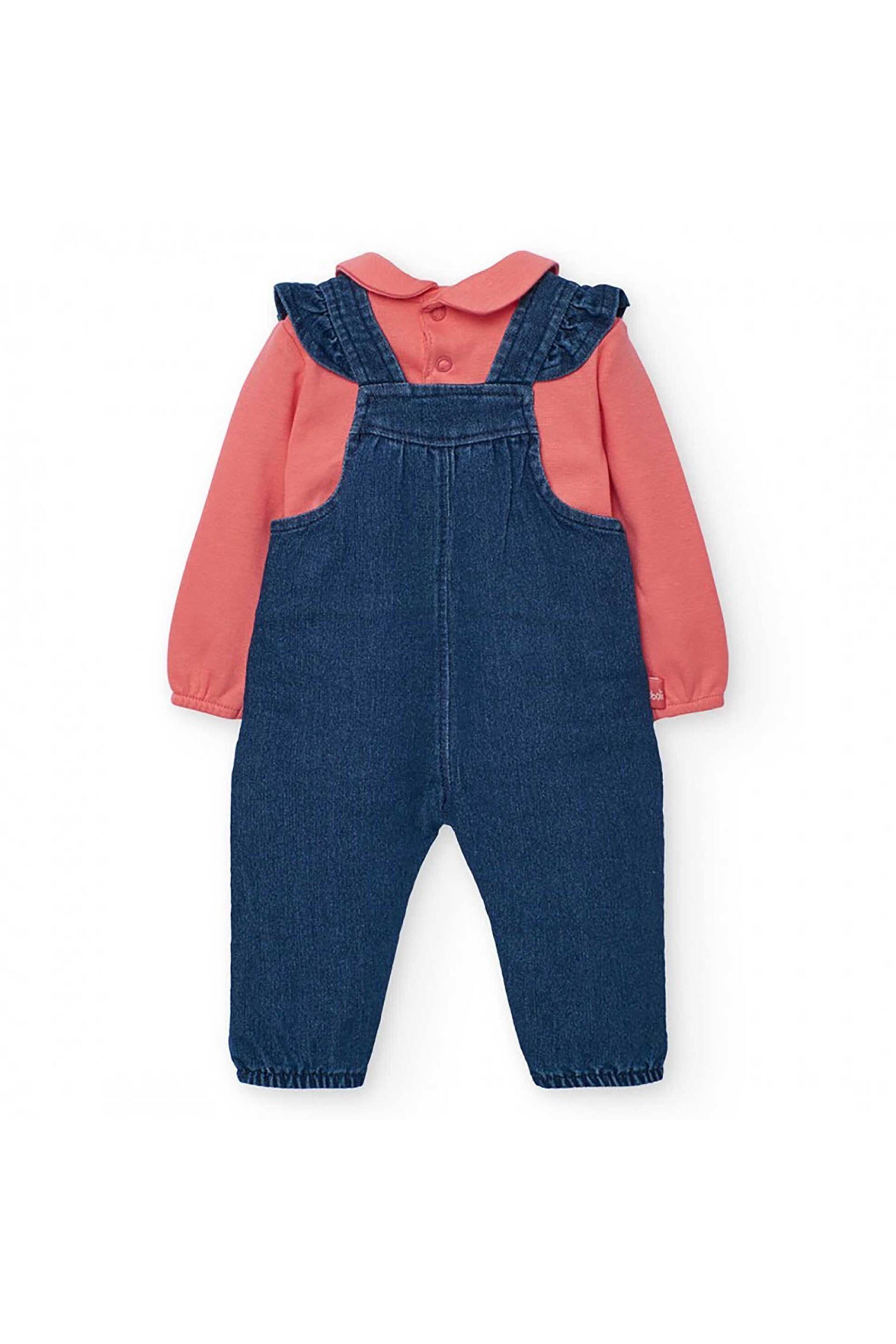 Boboli βρεφικό σετ σαλοπέτα denim και φορμάκι με γιακά (2 τεμάχια) - 132028 Denim Blue Ανοιχτό φωτογραφία