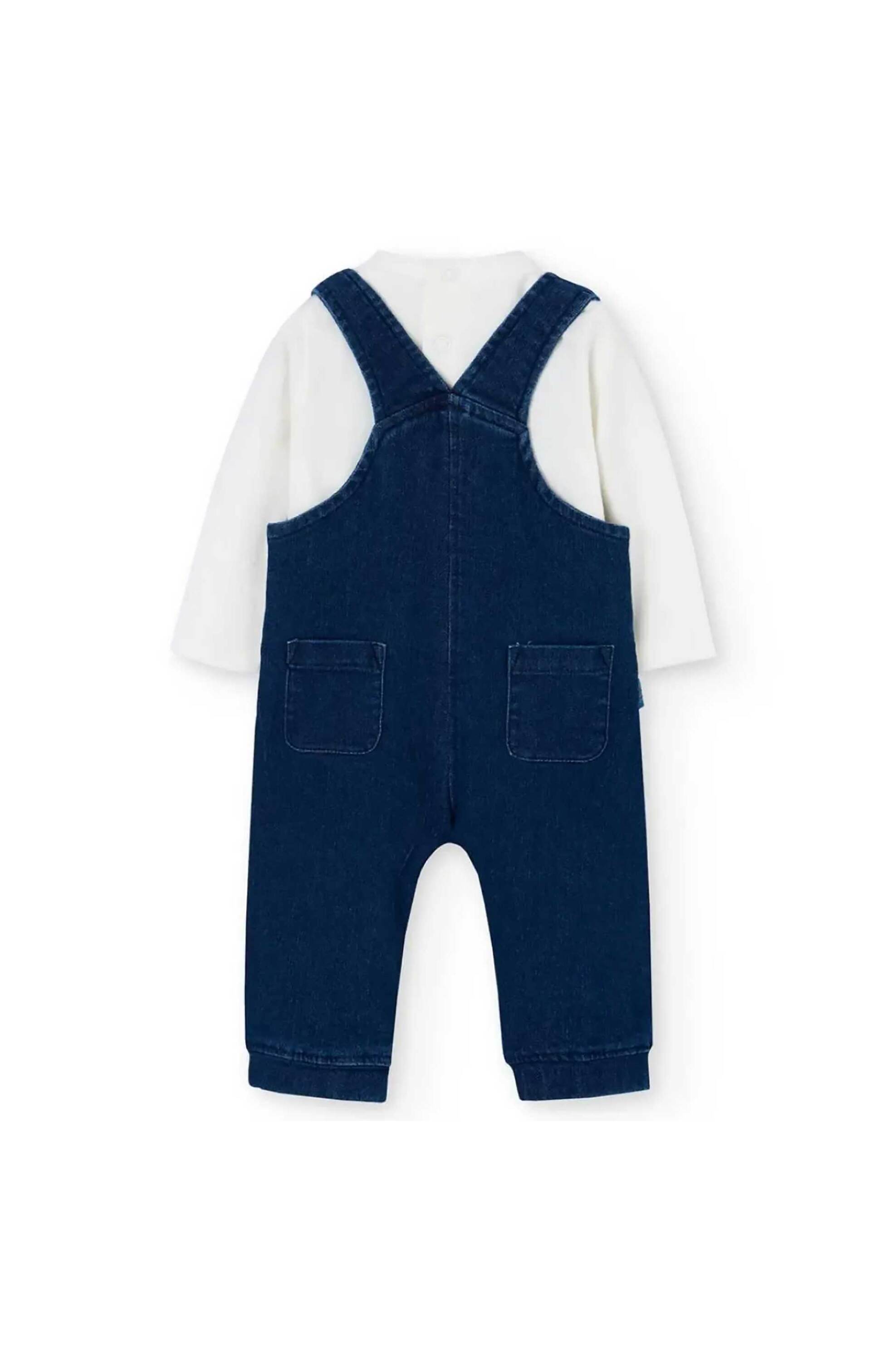 Boboli βρεφικό σετ σαλοπέτα denim με ζωάκια και φορμάκι (2 τεμάχια) - 132141 Denim Blue Ανοιχτό φωτογραφία