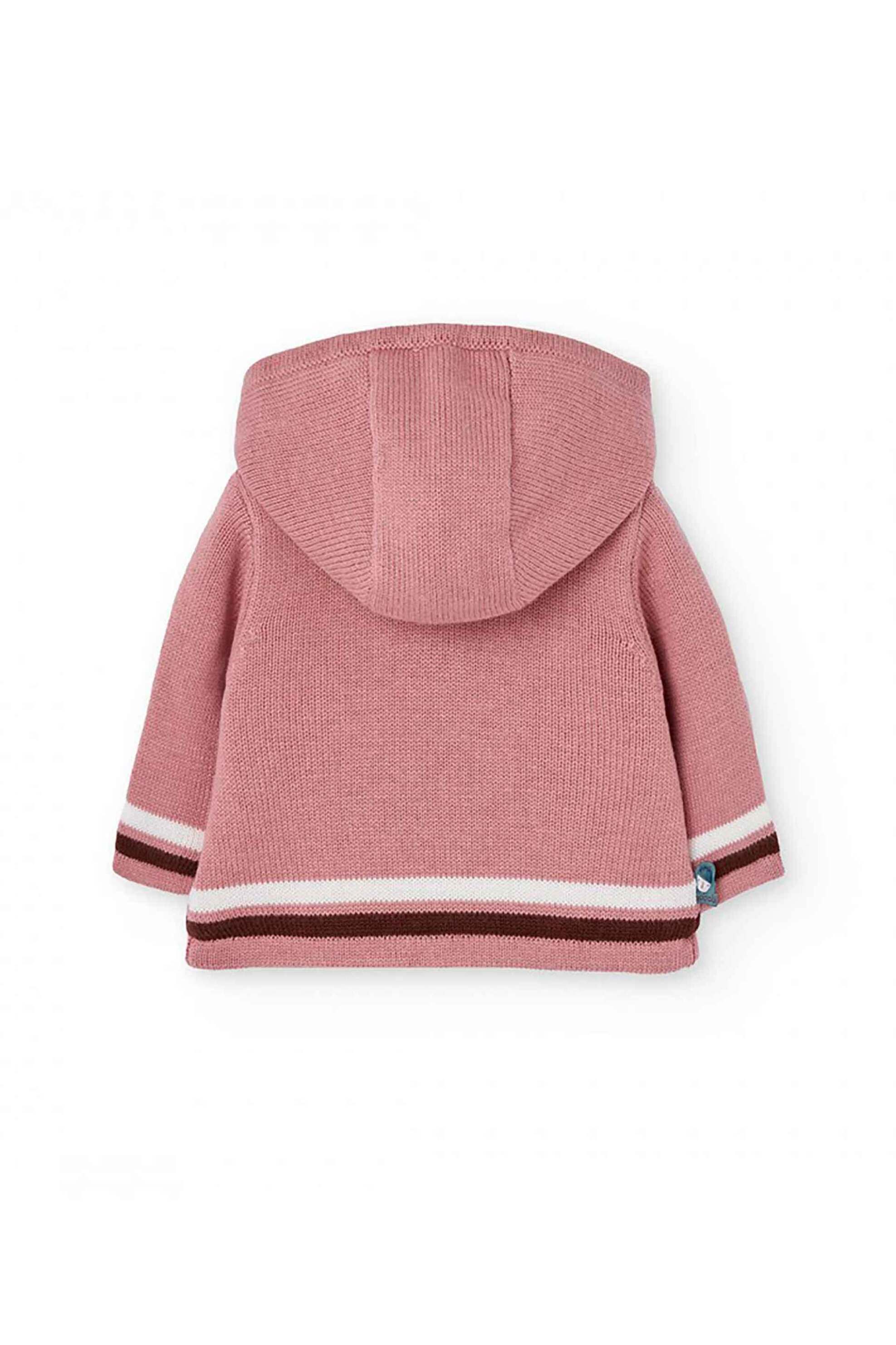 Boboli βρεφική πλεκτή ζακέτα με κεντήματα και κουκούλα με επένδυση από faux γούνα - 142120 Ροζ φωτογραφία